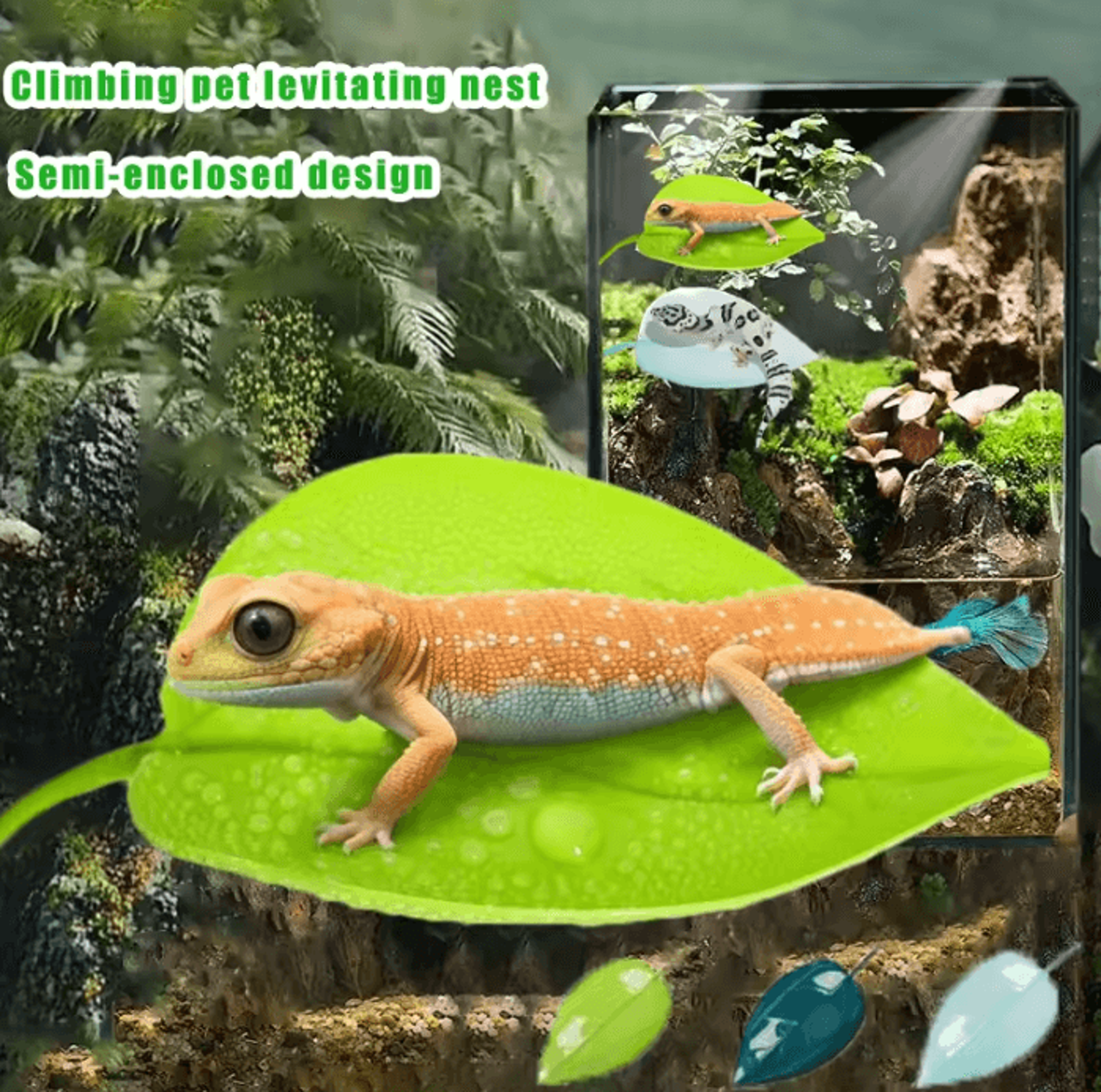 reptile leaf basking platform with suction cups for geckos and frogs