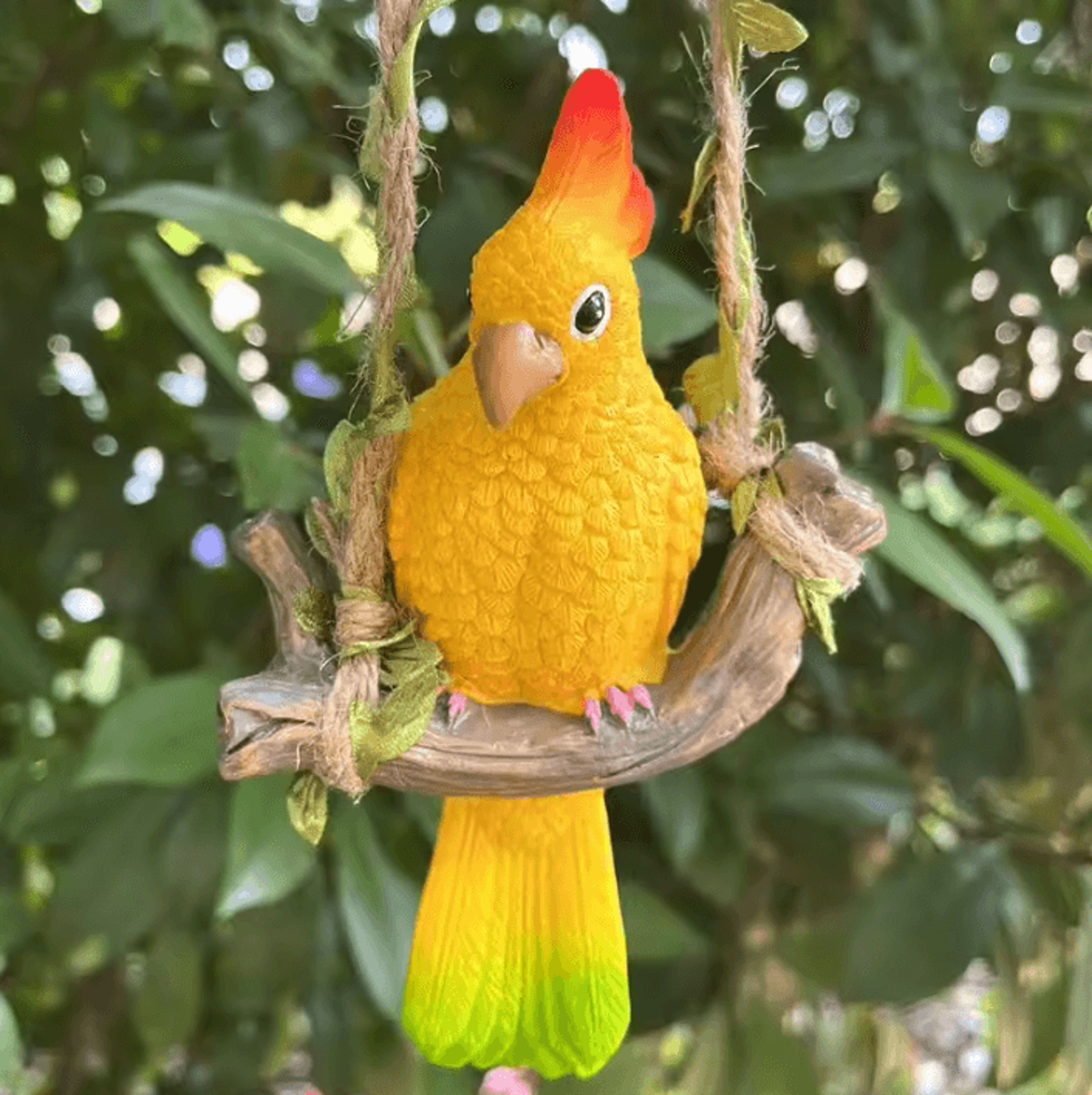 cute parrot swing resin hanging garden ornament