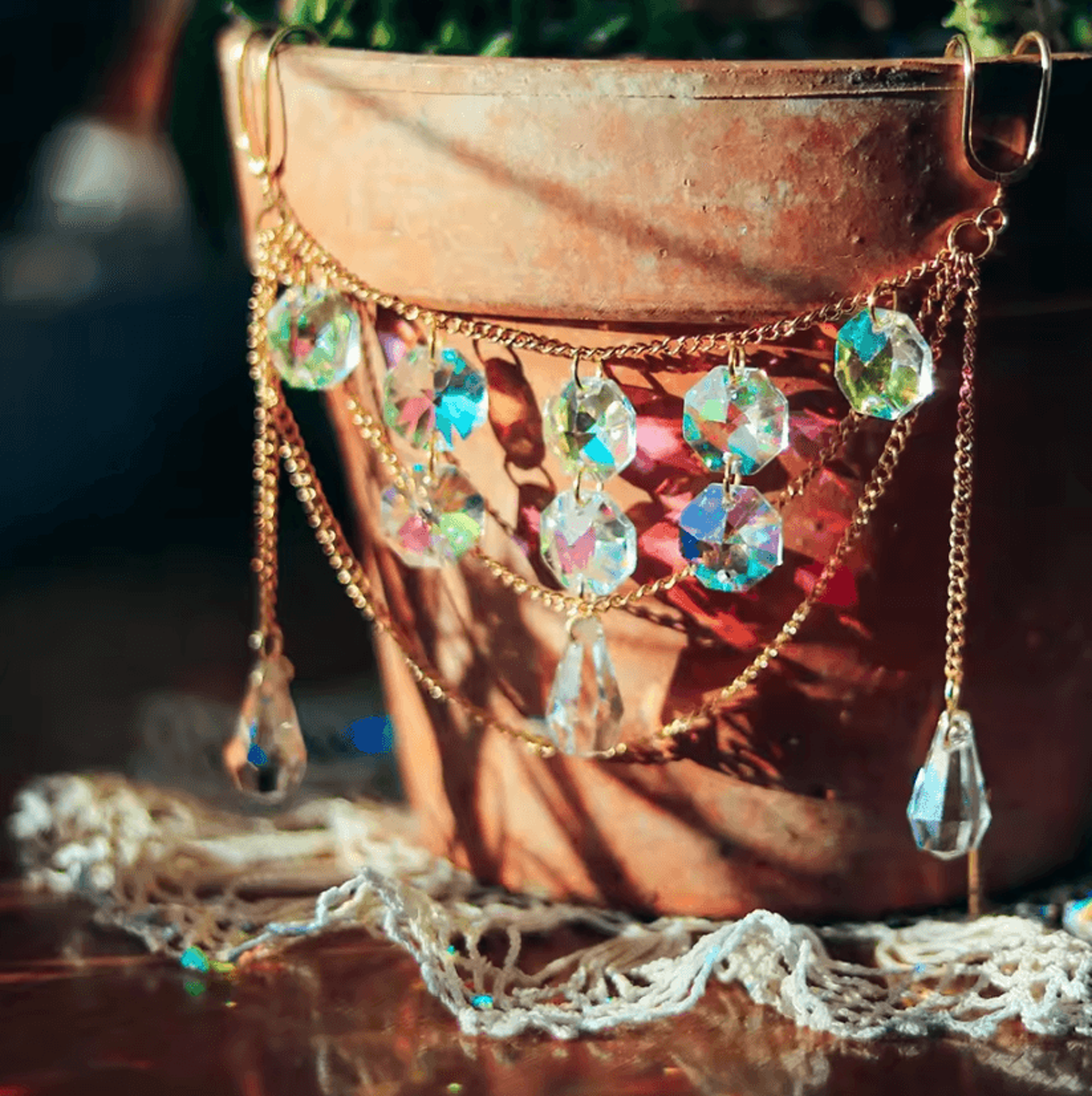 crystal sun catcher hanging plant ornament for indoor and outdoor decor