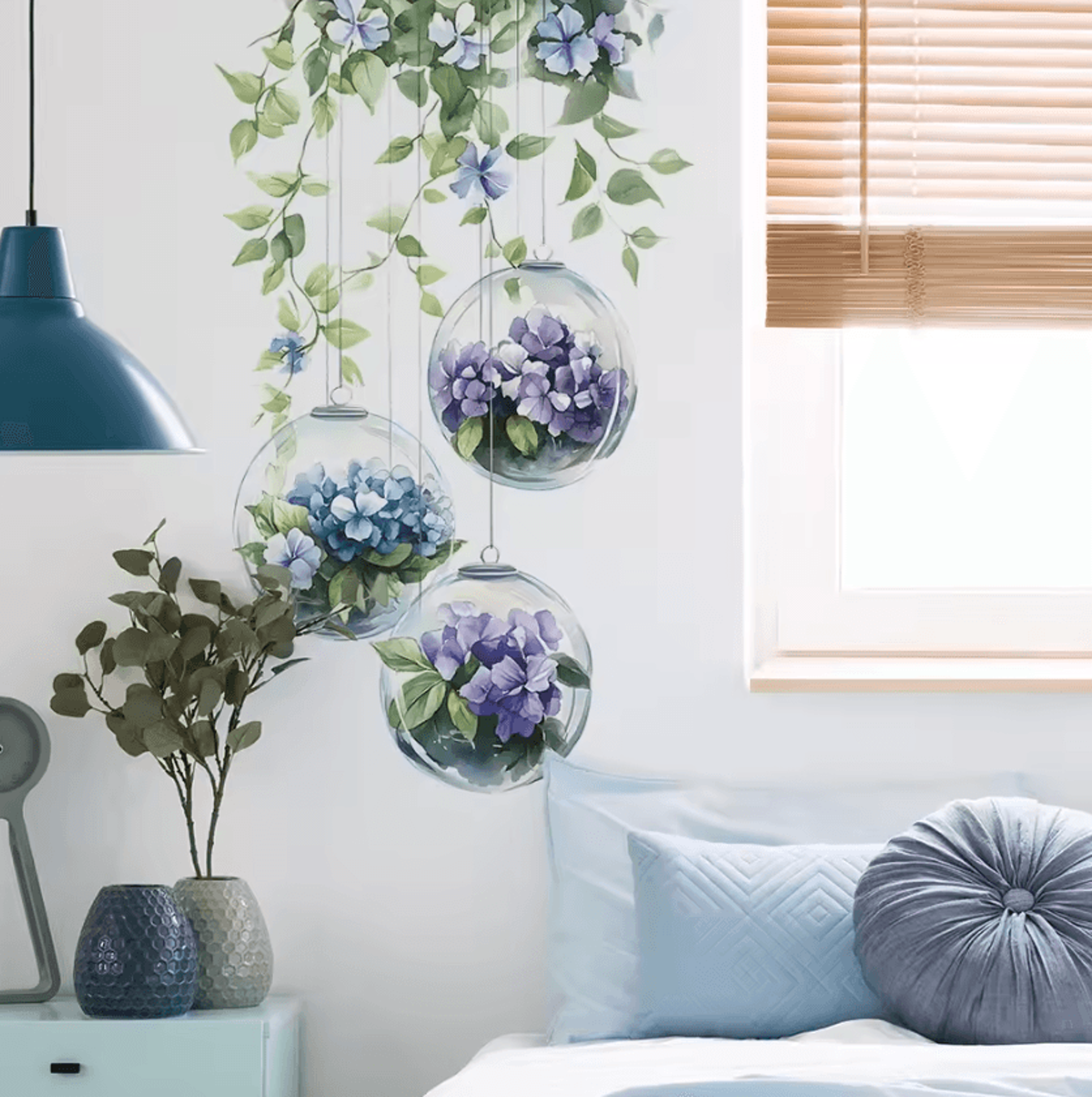 flower & green leaf wall sticker for bedroom and living room decor