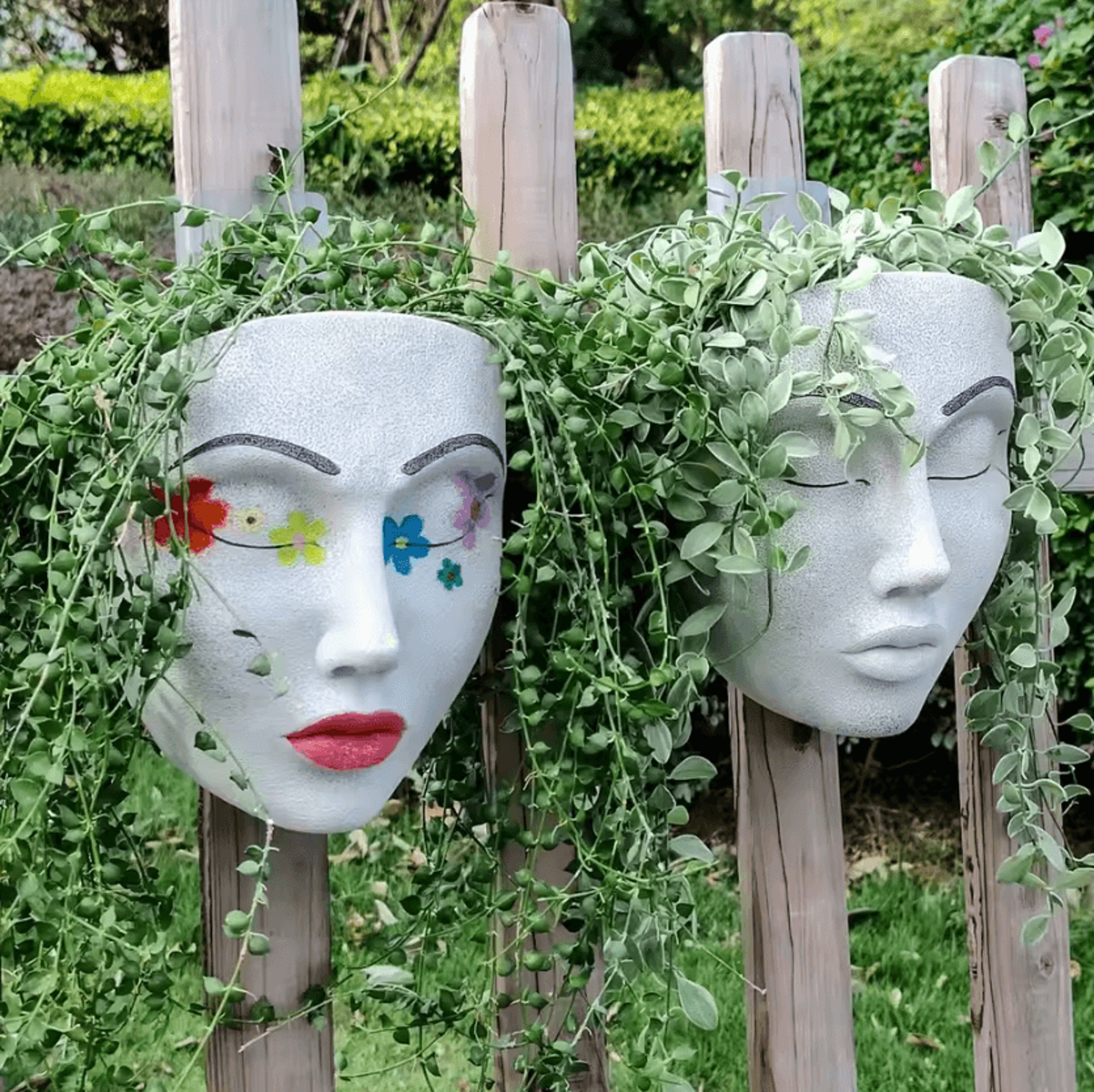 resin human face wall hanging planter for indoor and outdoor decor