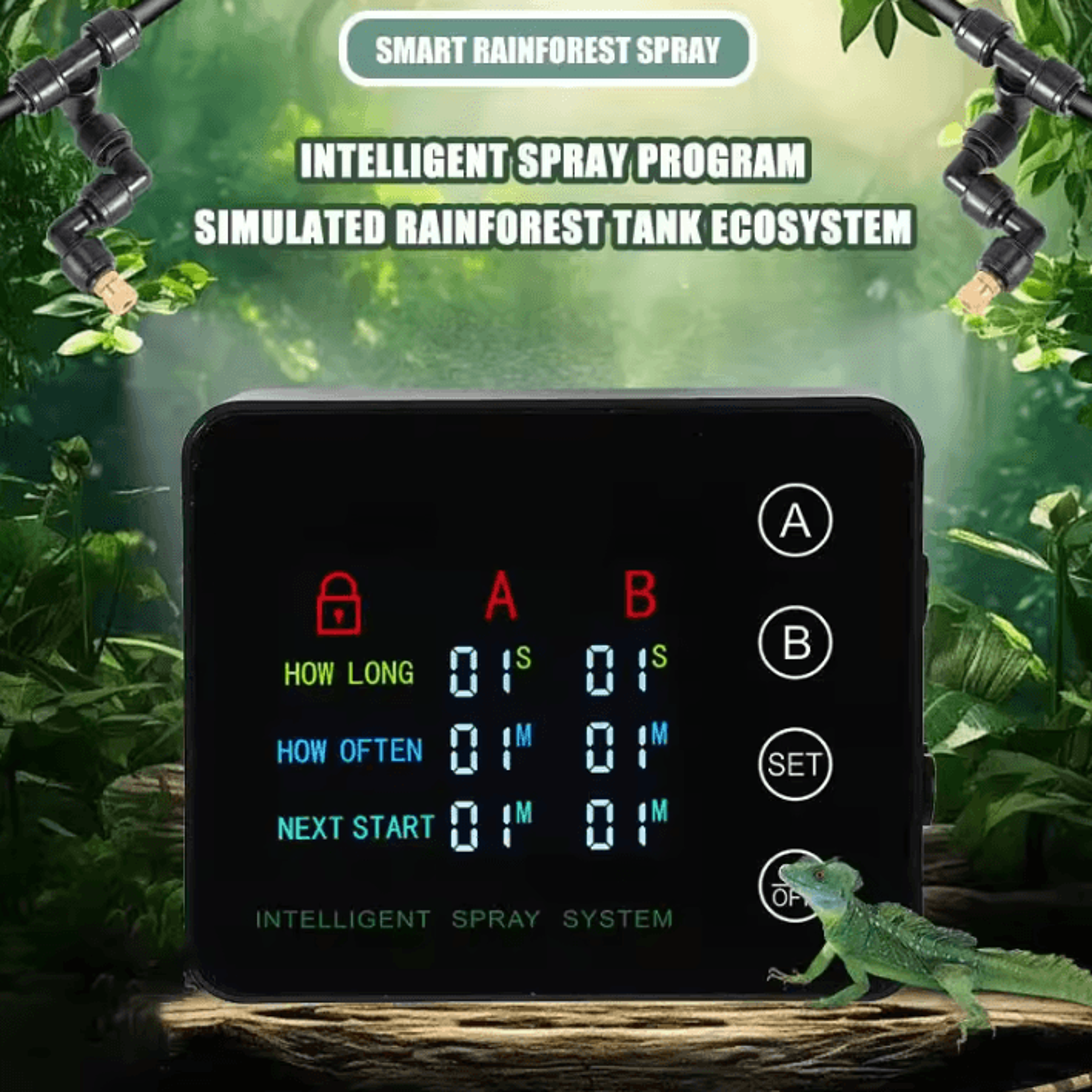 automatic reptile misting system with timer and double pump for terrariums & rainforest habitats