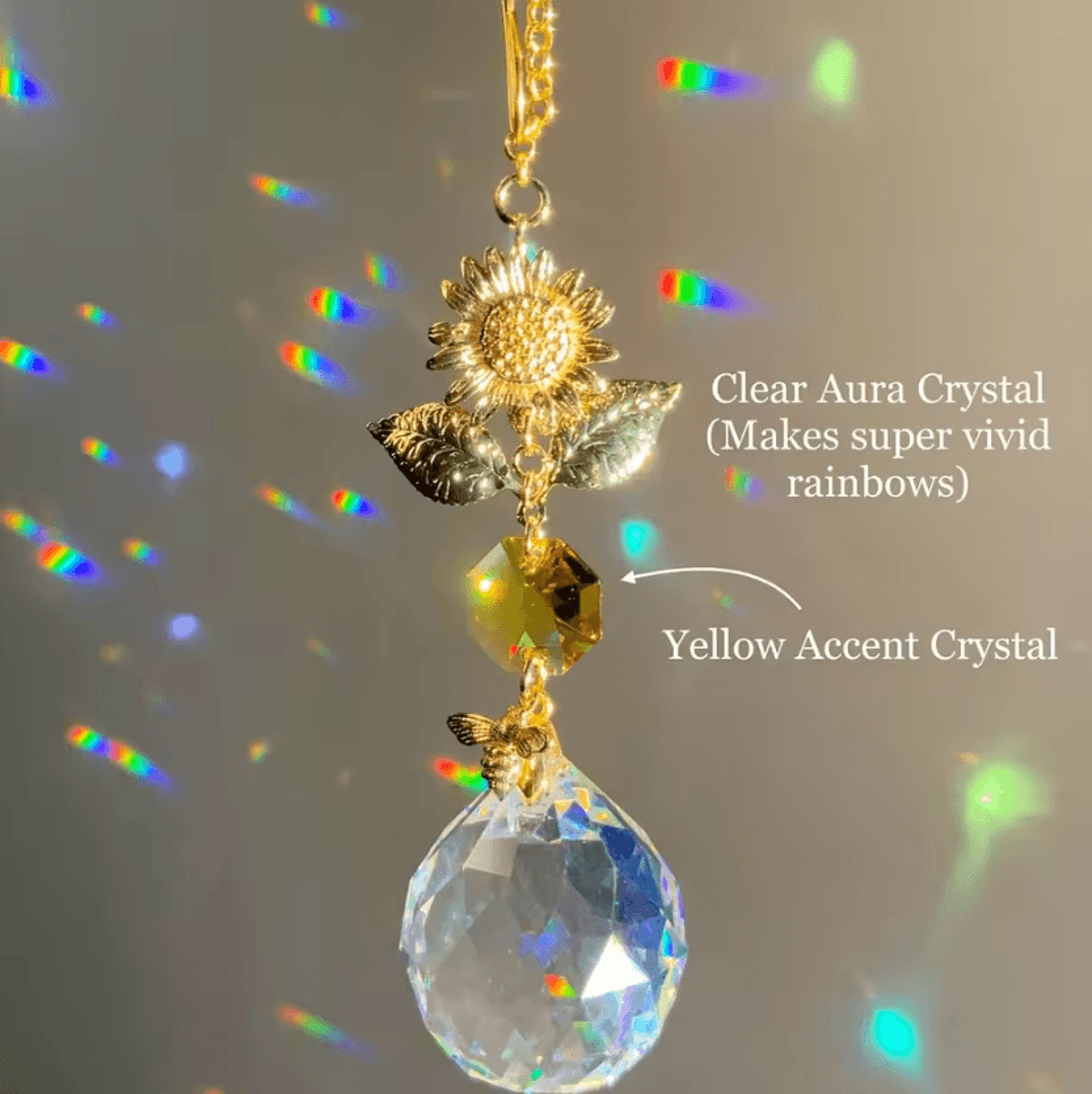 sunflower bee crystal suncatcher rainbow window hanging decor