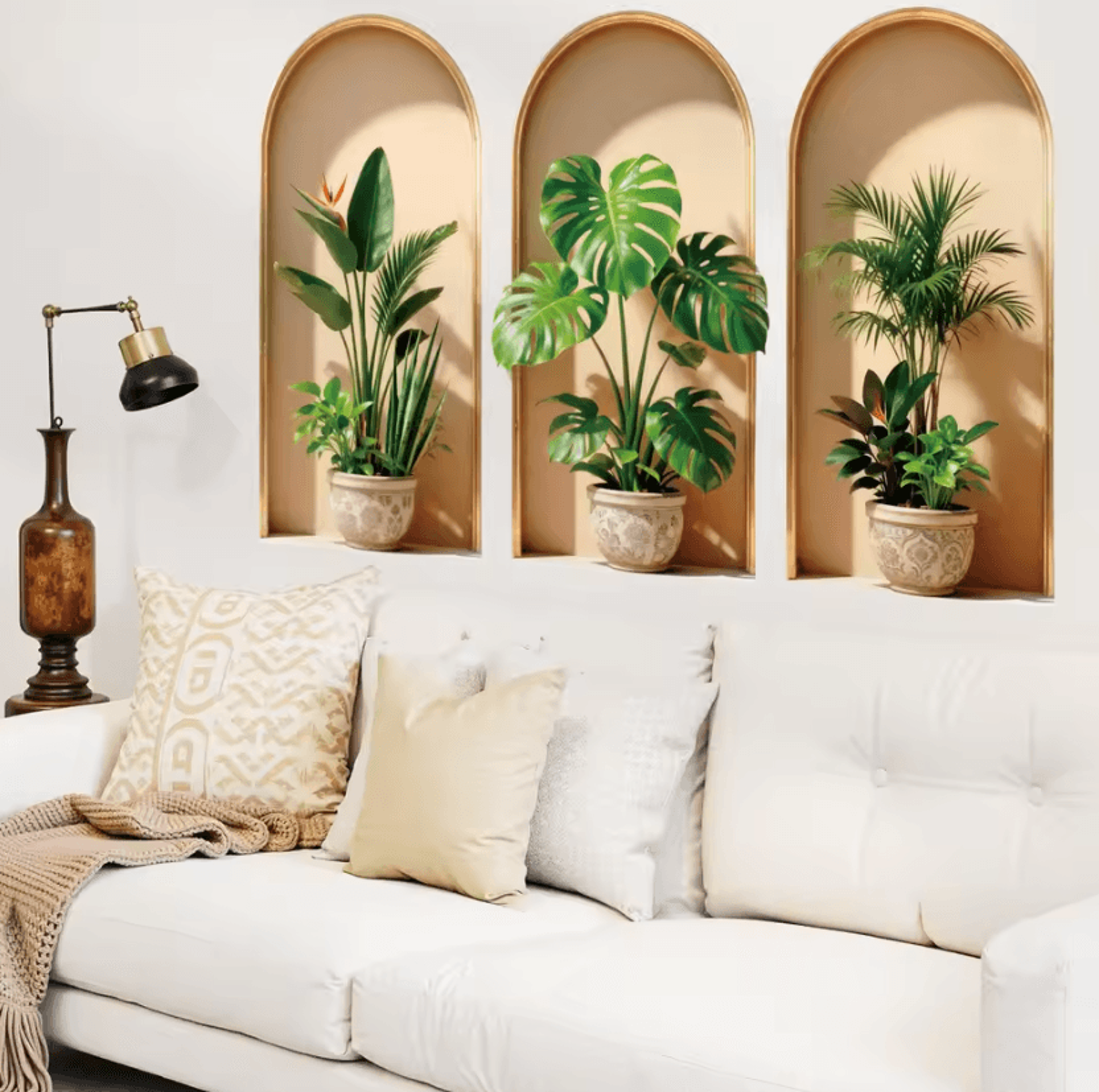 3d tropical plant wall stickers with picture frame design for home decor