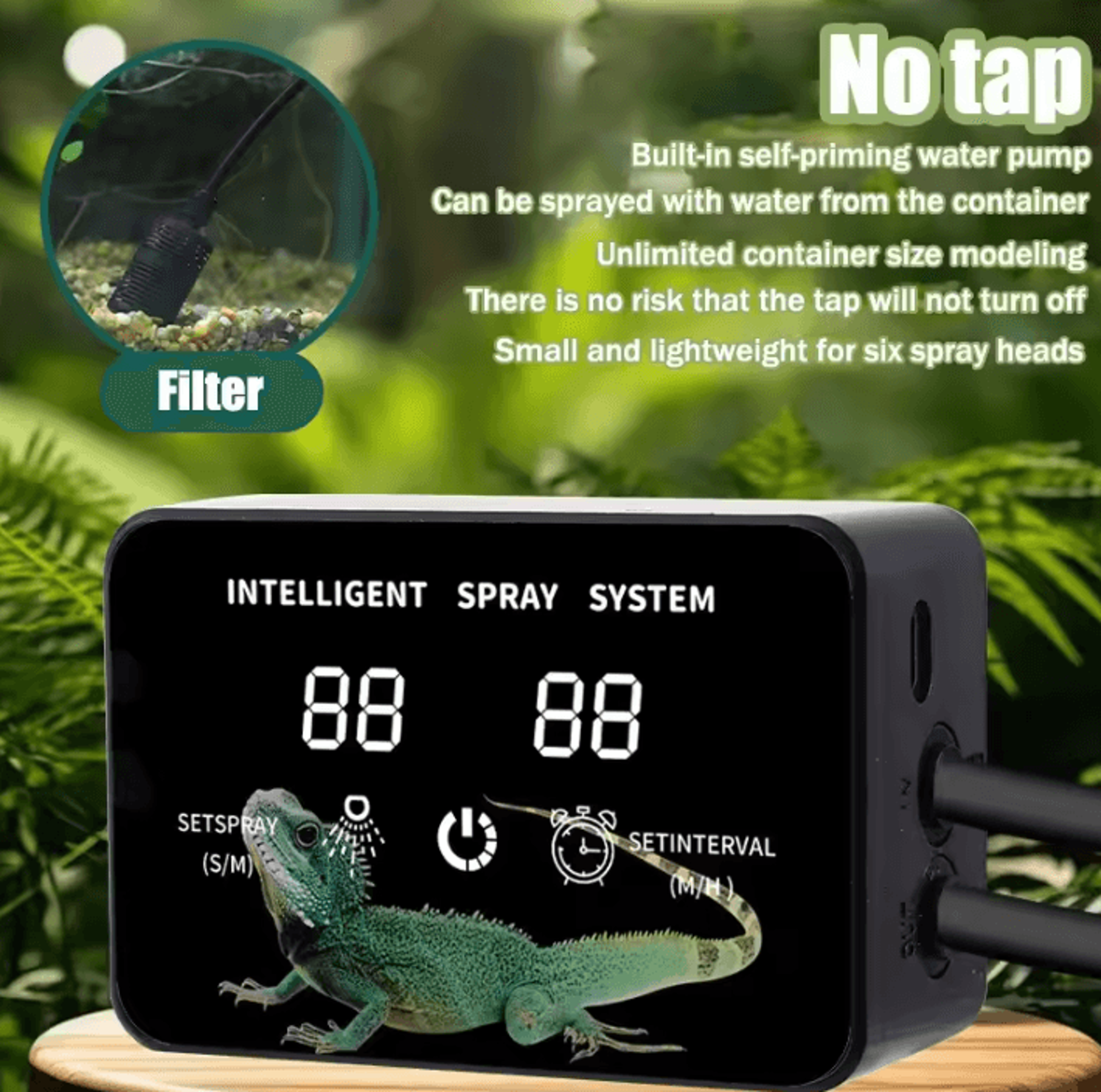 intelligent rainforest reptile misting system with automatic timer