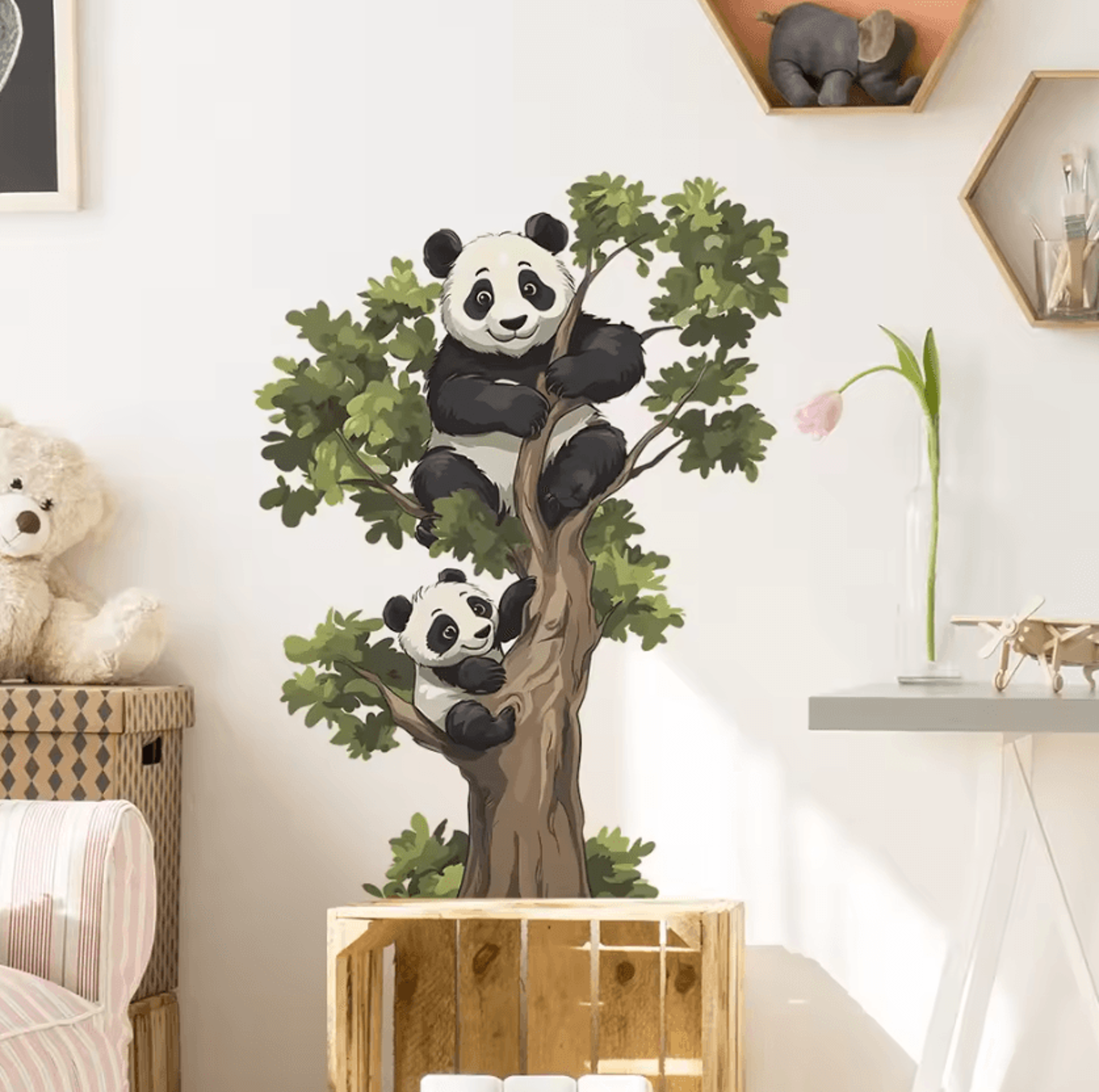 cute panda climbing tree wall sticker for kids room & home decor