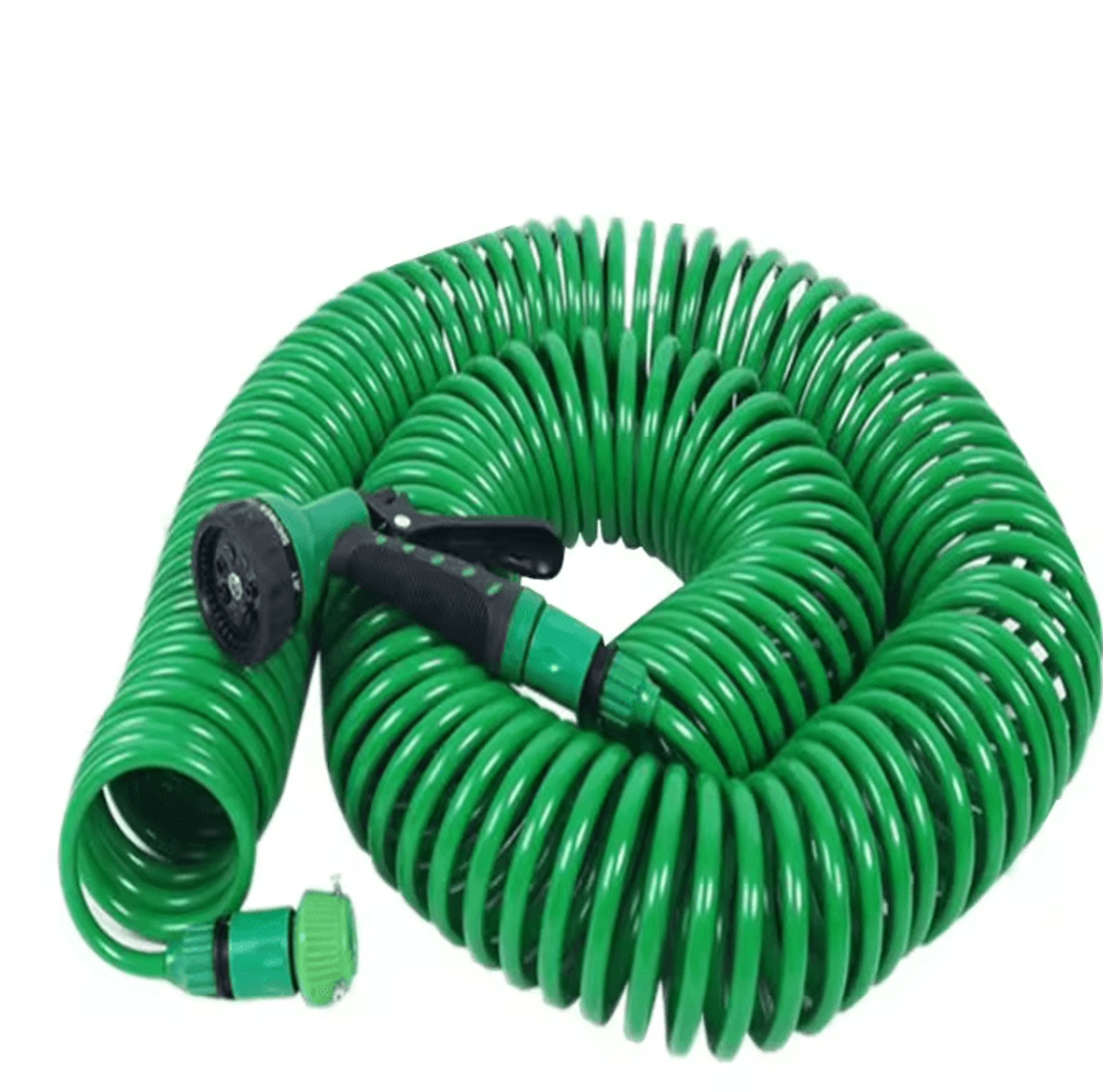eva coil garden hose with water spray gun for watering, car washing & pet bathing