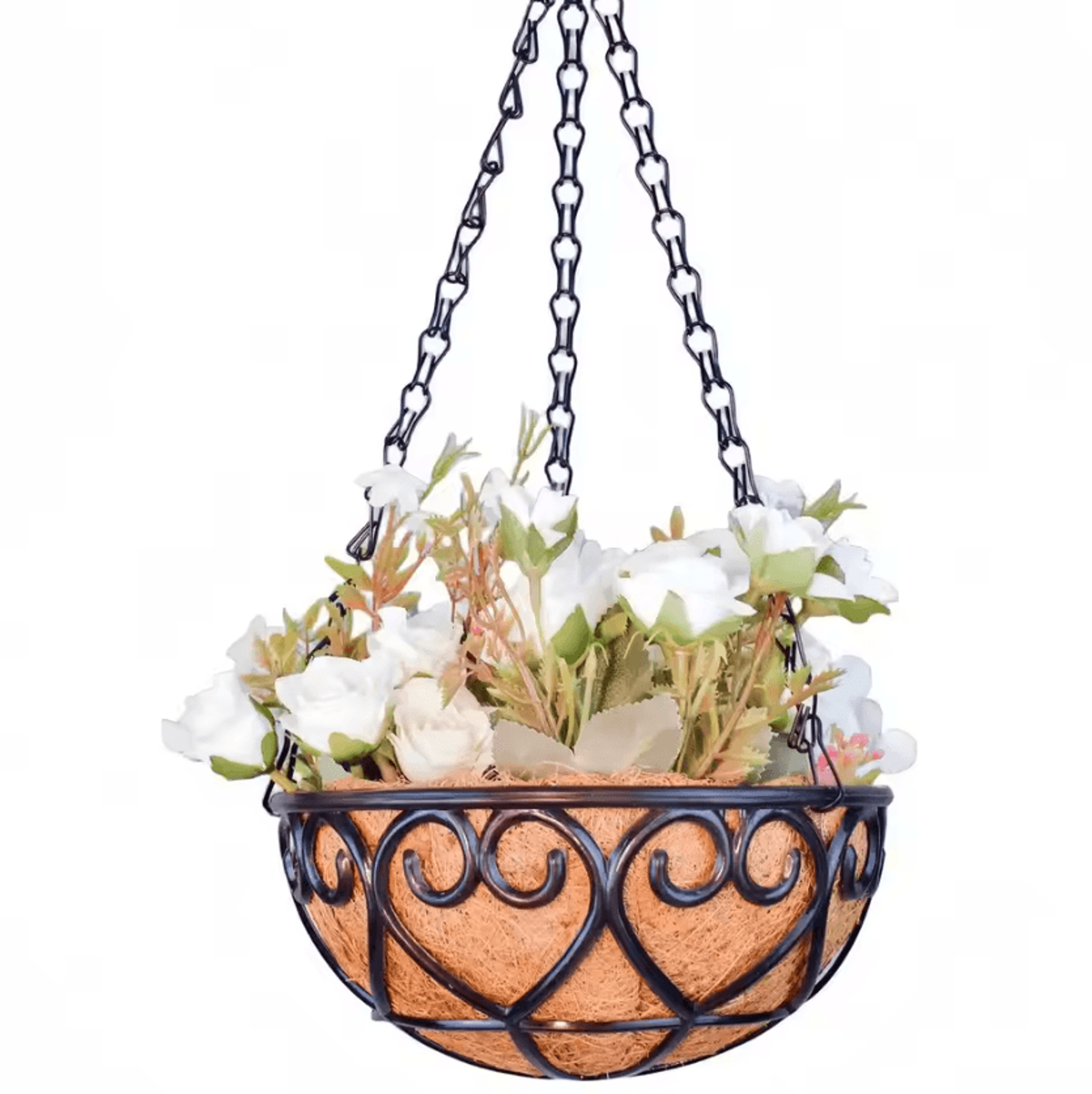 round coconut hanging planter basket – hanging planter with iron chain for indoor & outdoor garden decor