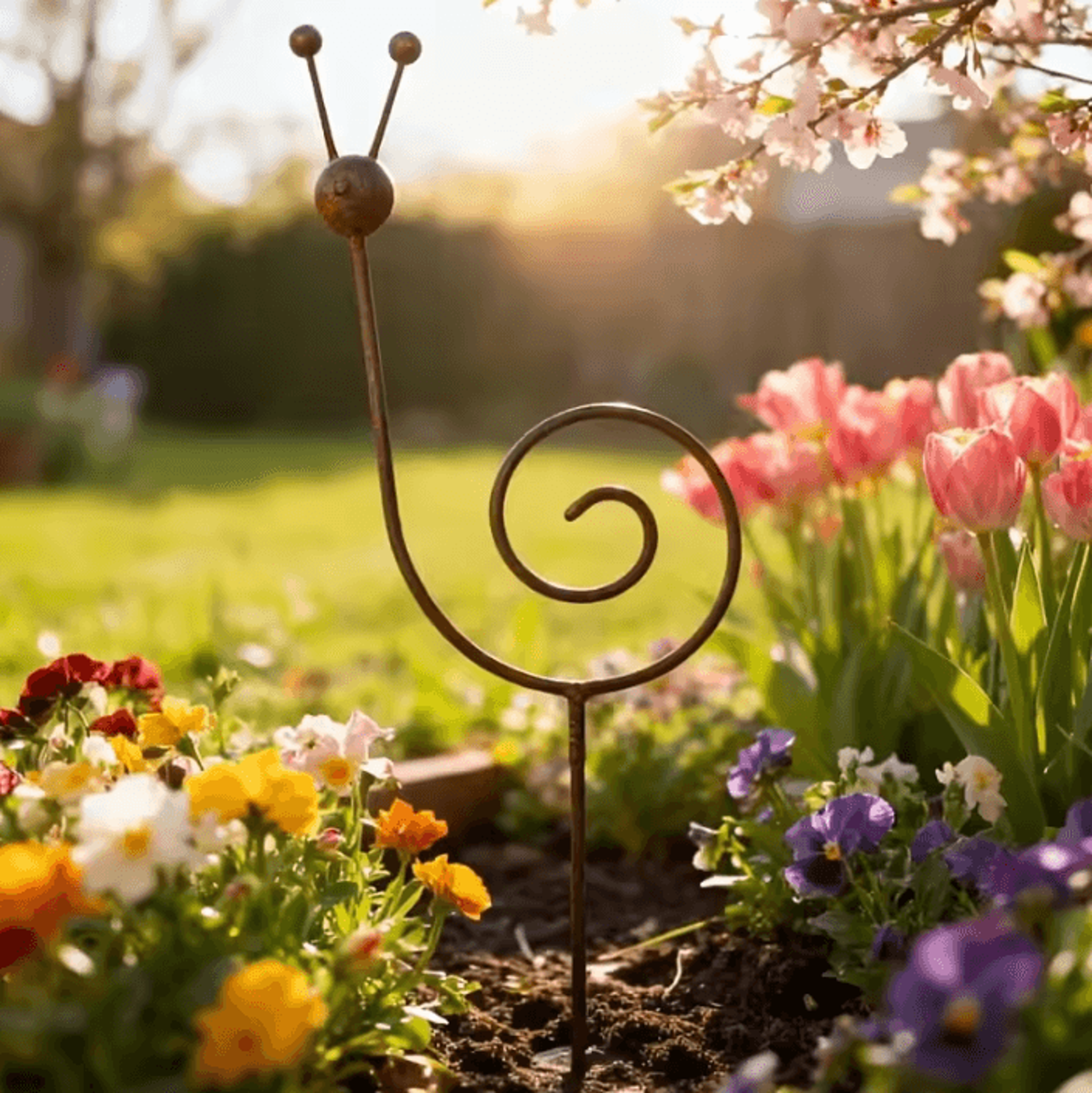 rustic metal snail garden stake – metal garden stake rustproof yard art & plant support decor