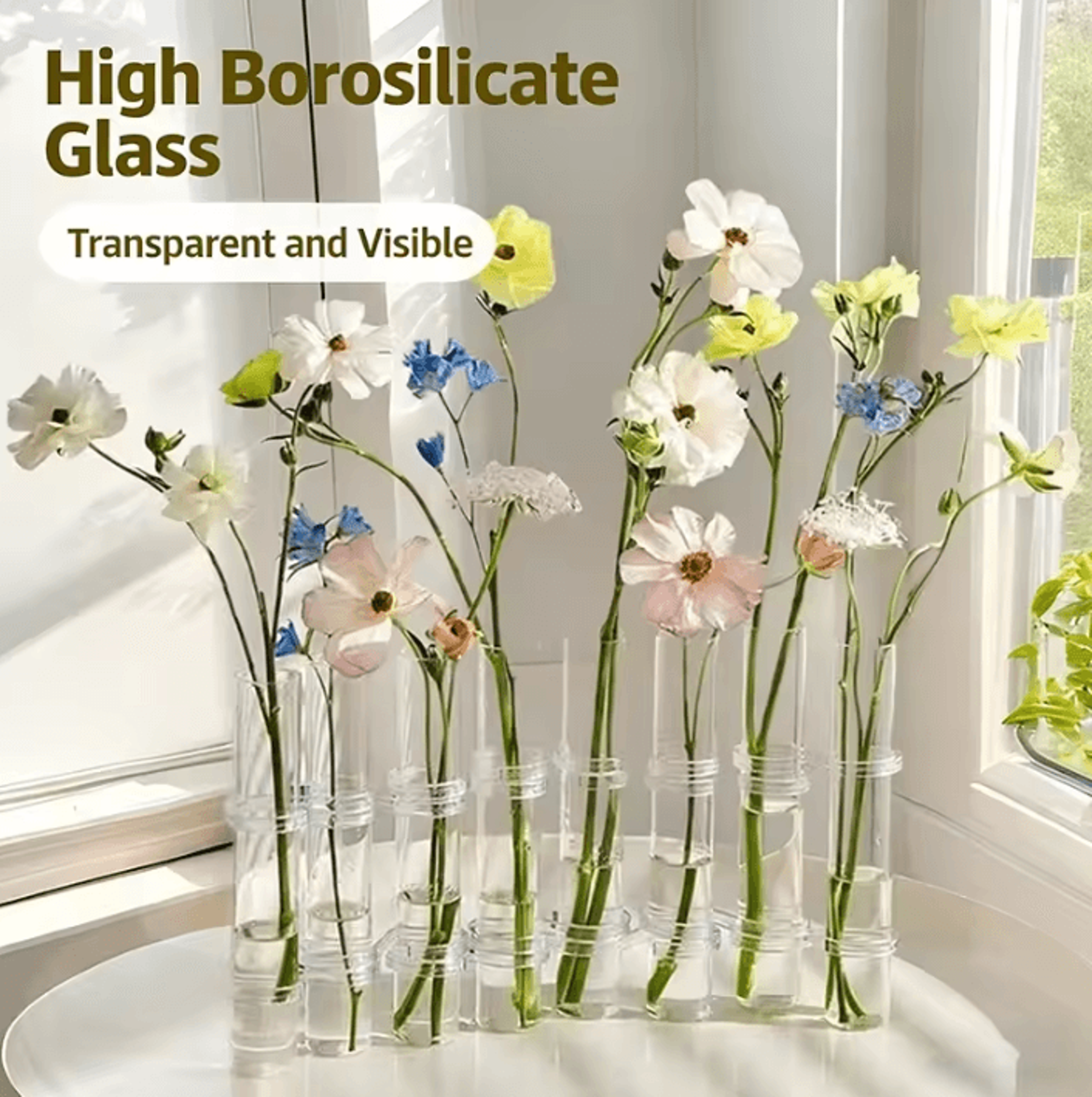 stackable glass test tube vase – transparent hydroponic plant holder for floral arrangements & table decor