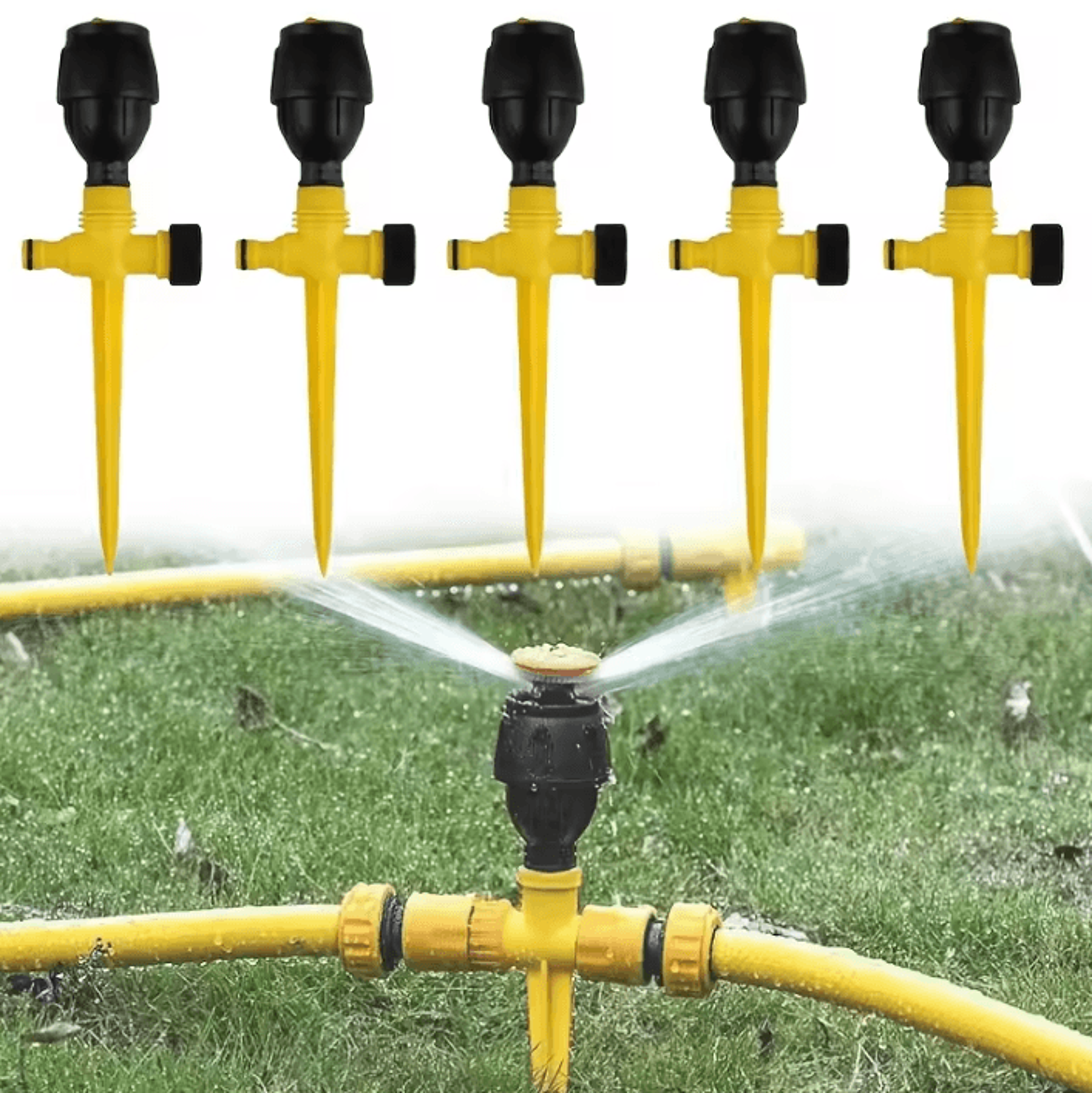 360° rotating lawn sprinkler – linkable garden irrigation sprinkler with ground spike