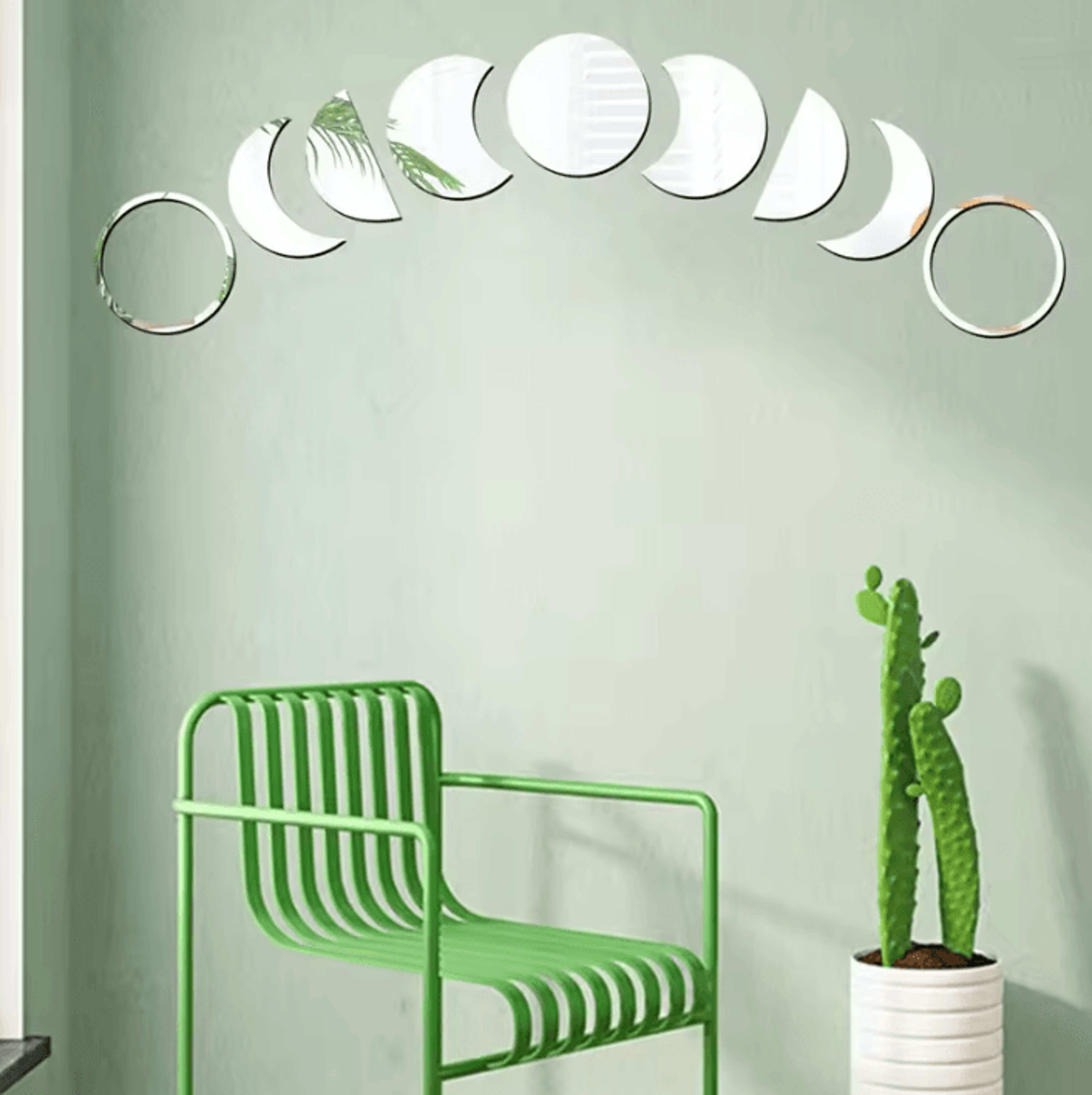 9pcs moon phase mirror wall stickers – acrylic lunar cycle wall decor for bedroom, living room & home