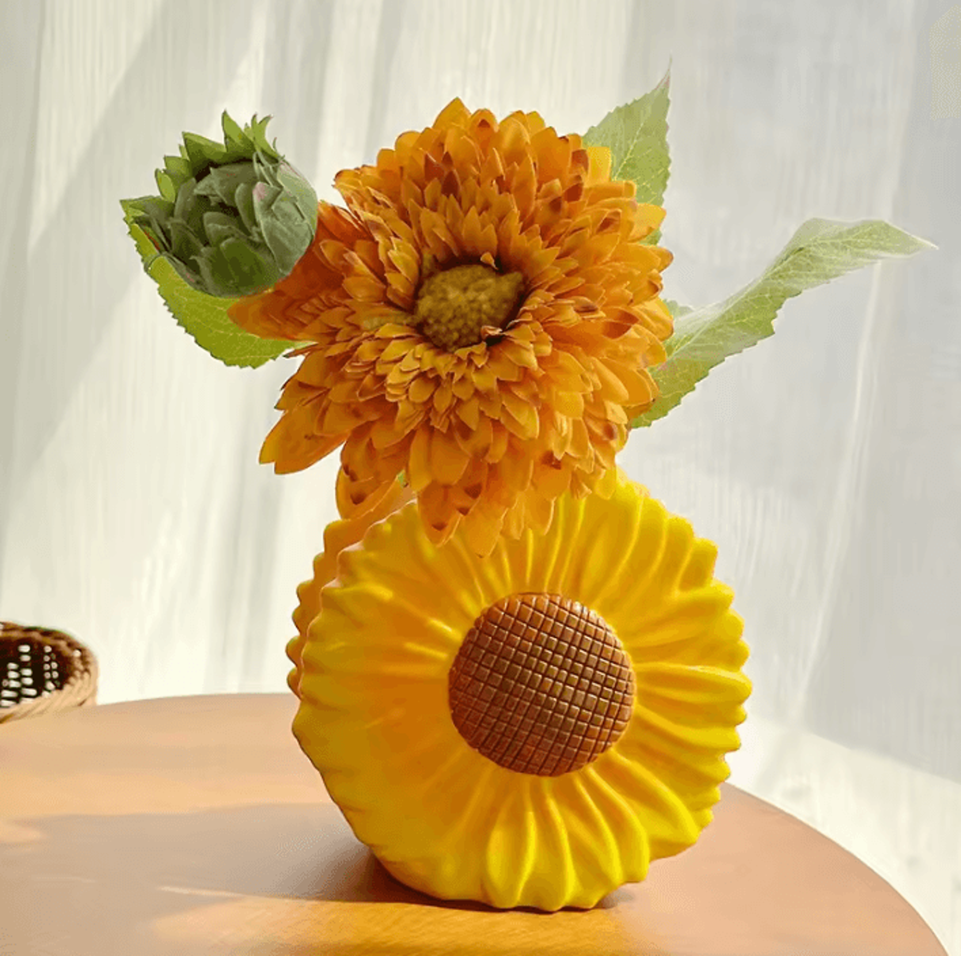 sunflower decorative vase – handmade floral table centerpiece for home & office decor