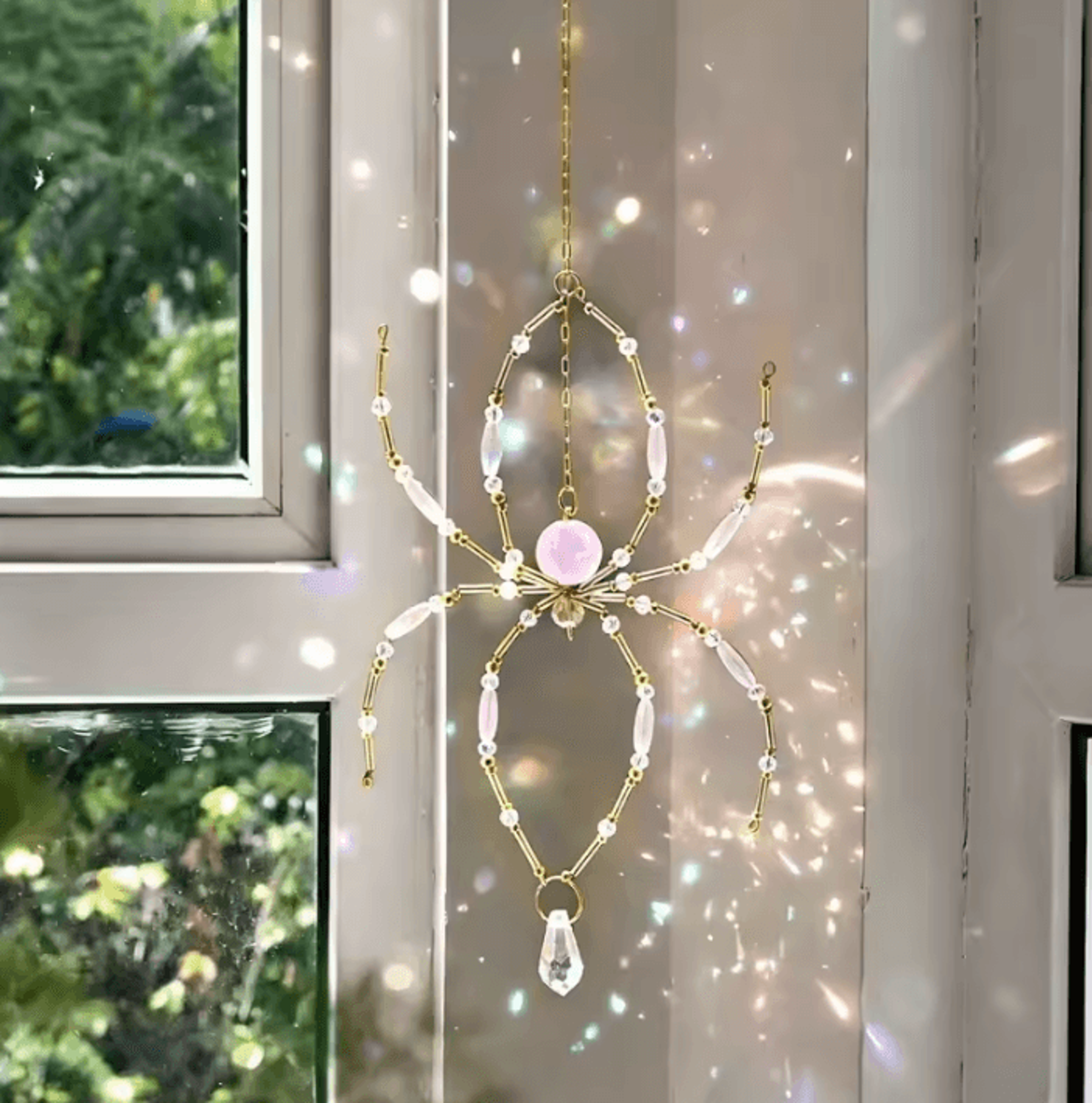 hand woven spider crystal suncatcher wind chime rainbow window hanging ornament