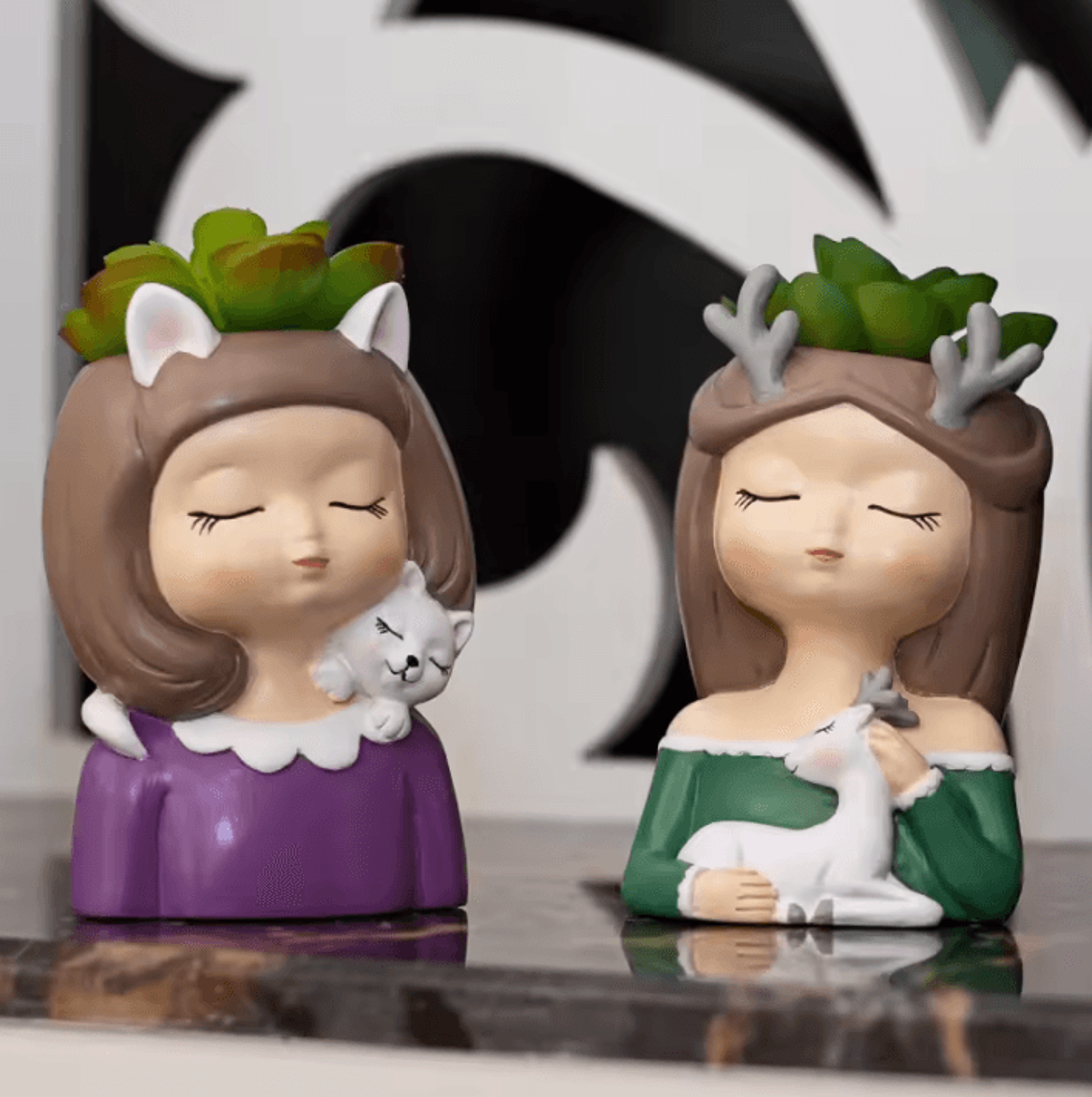 cute girl succulent planter resin flower pot for home decor
