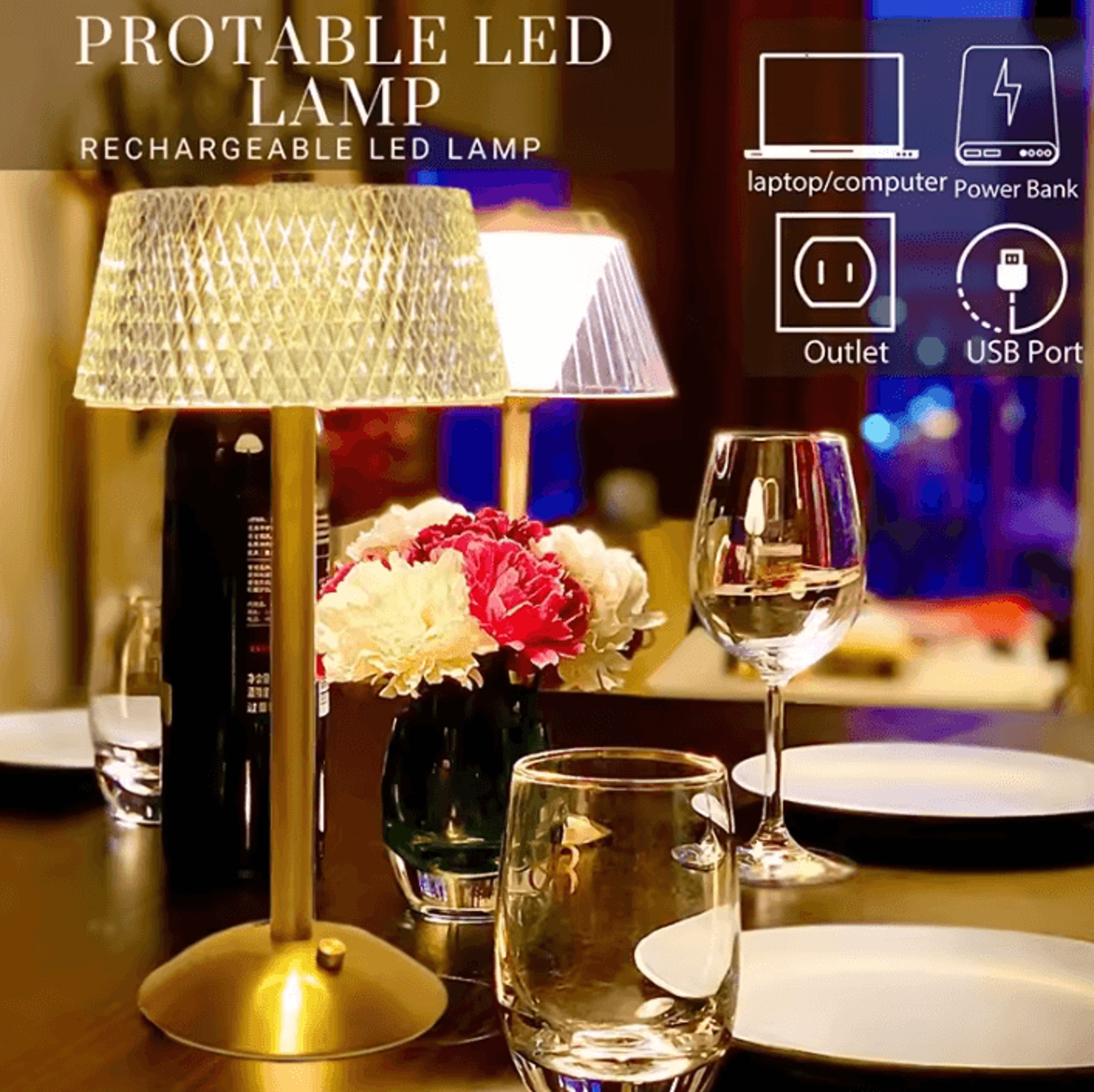 rechargeable crystal led table lamp with diamond pattern