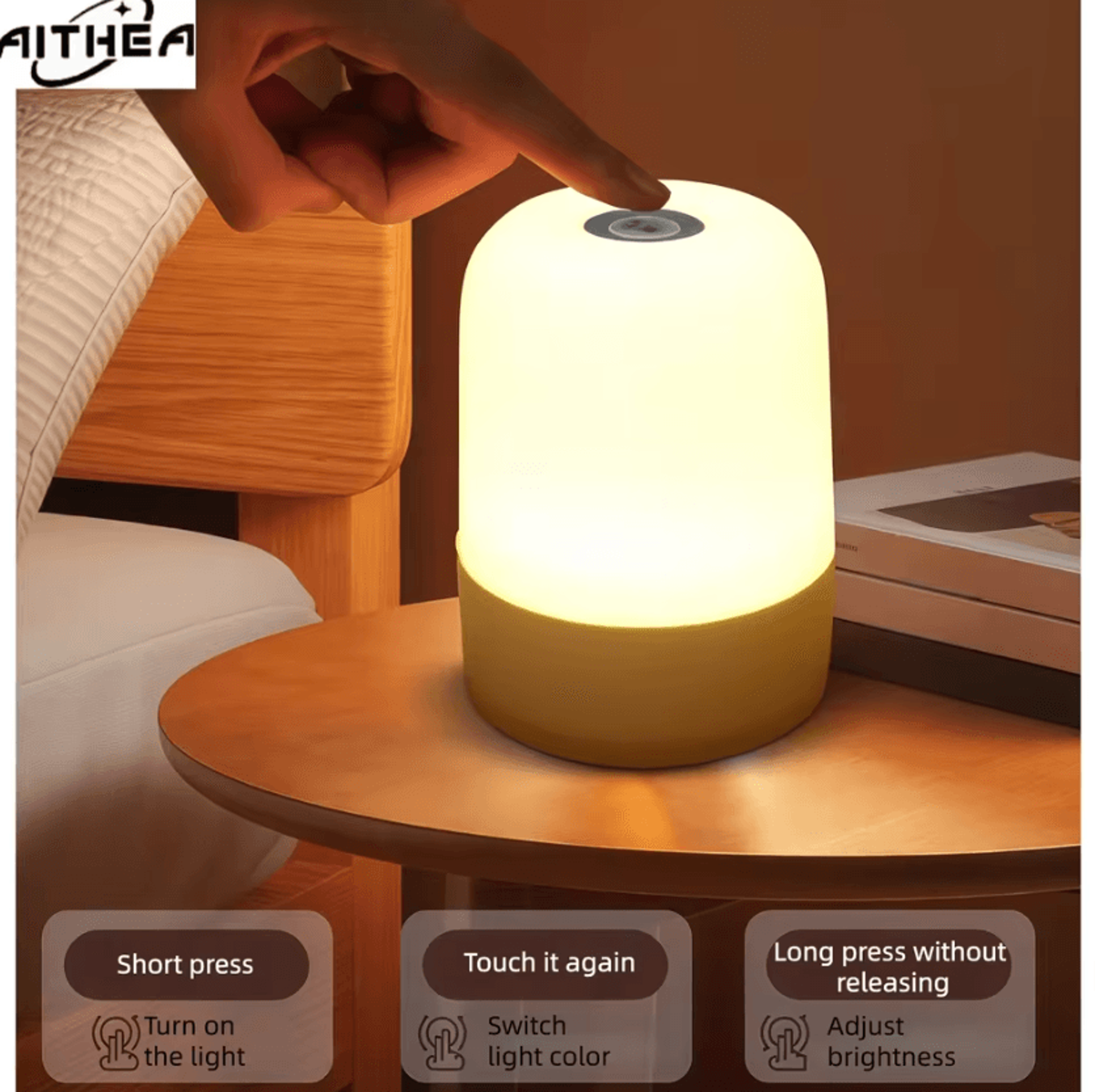 touch control rechargeable led night light with 3 color modes