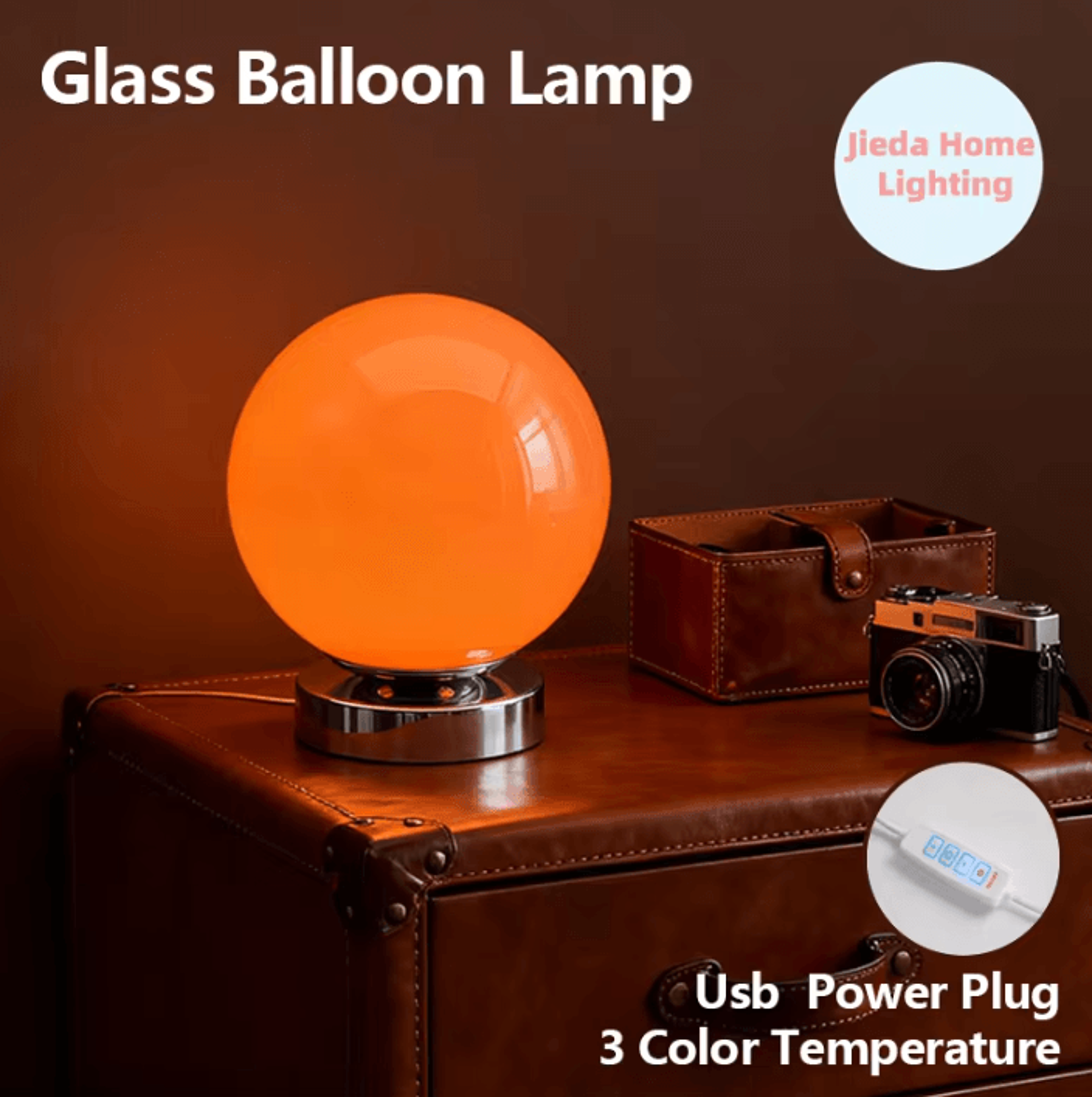 murano glass usb table lamp with 3 color temperatures for bedroom, bedside & home decor