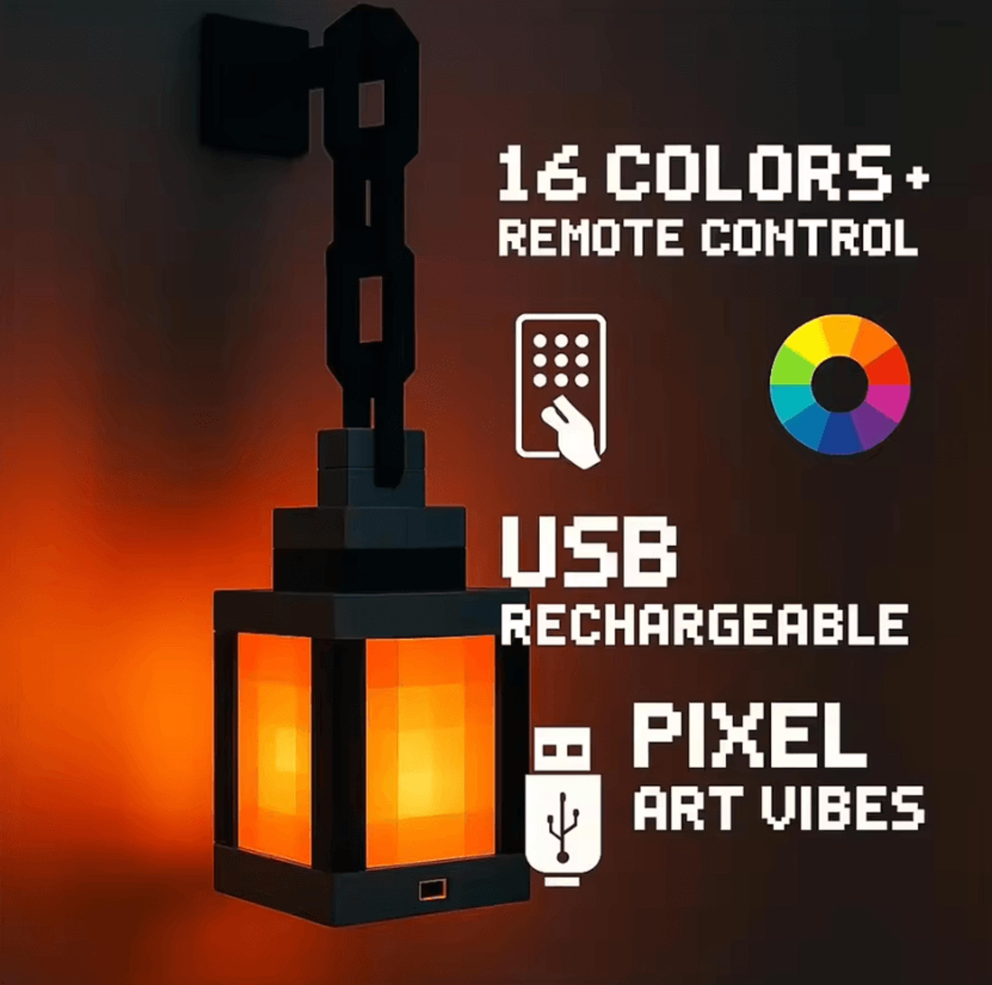 pixel style led night light portable lantern with 16 colors for bedroom & home decor