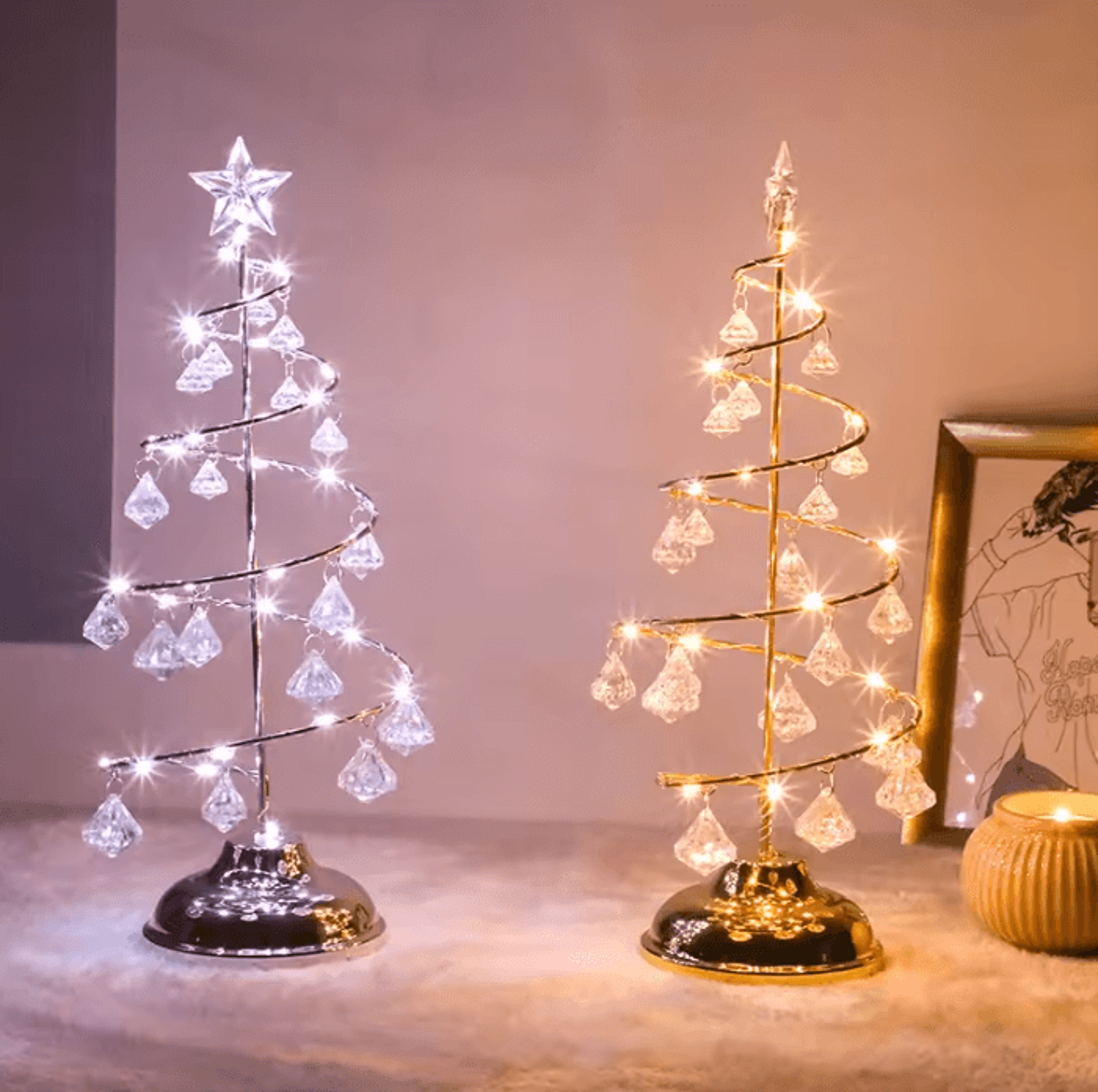 led crystal christmas tree table lamp battery powered night light for home decor