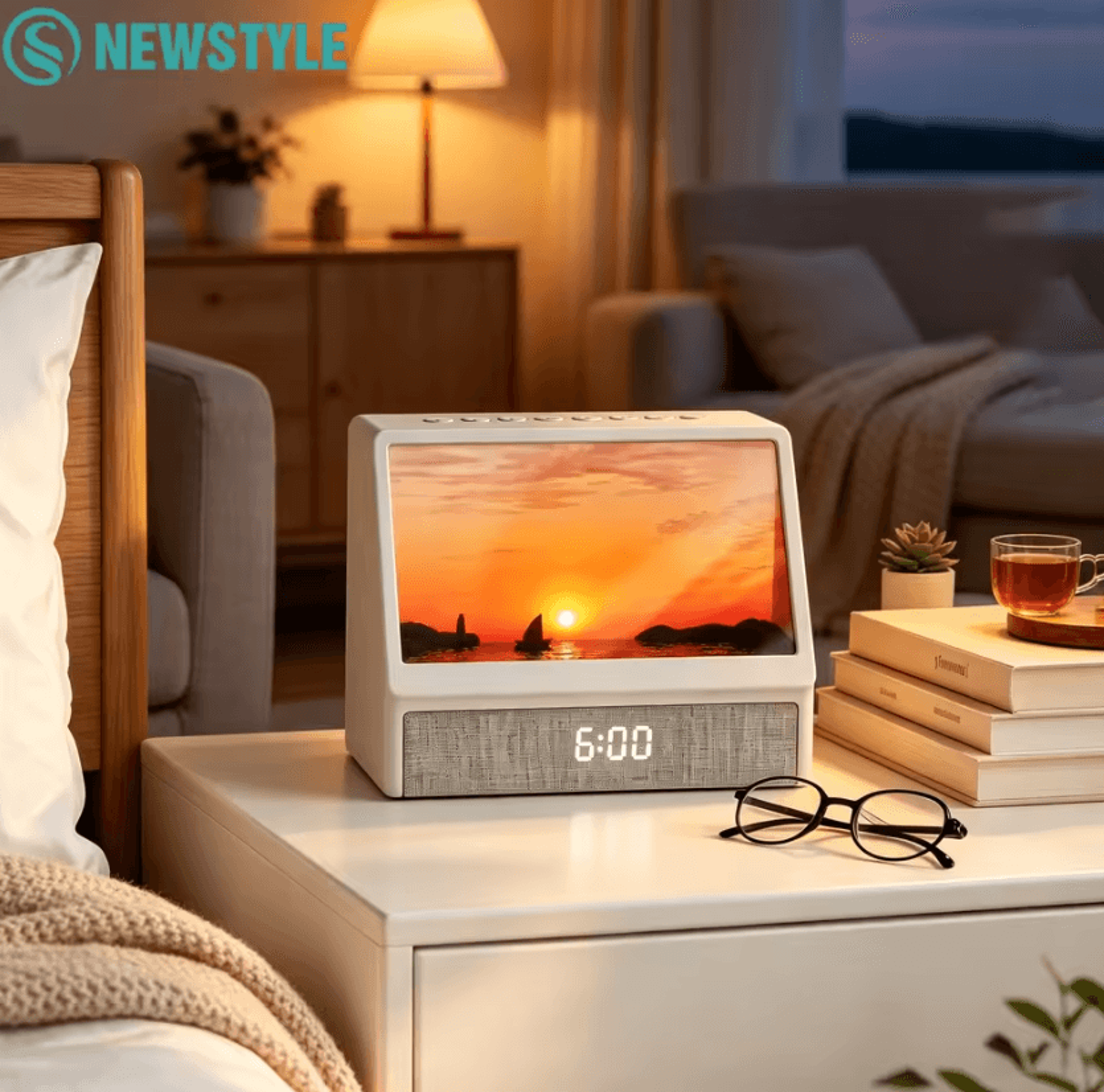 sunrise alarm clock wake-up light with white noise & dimmable bedroom lamp
