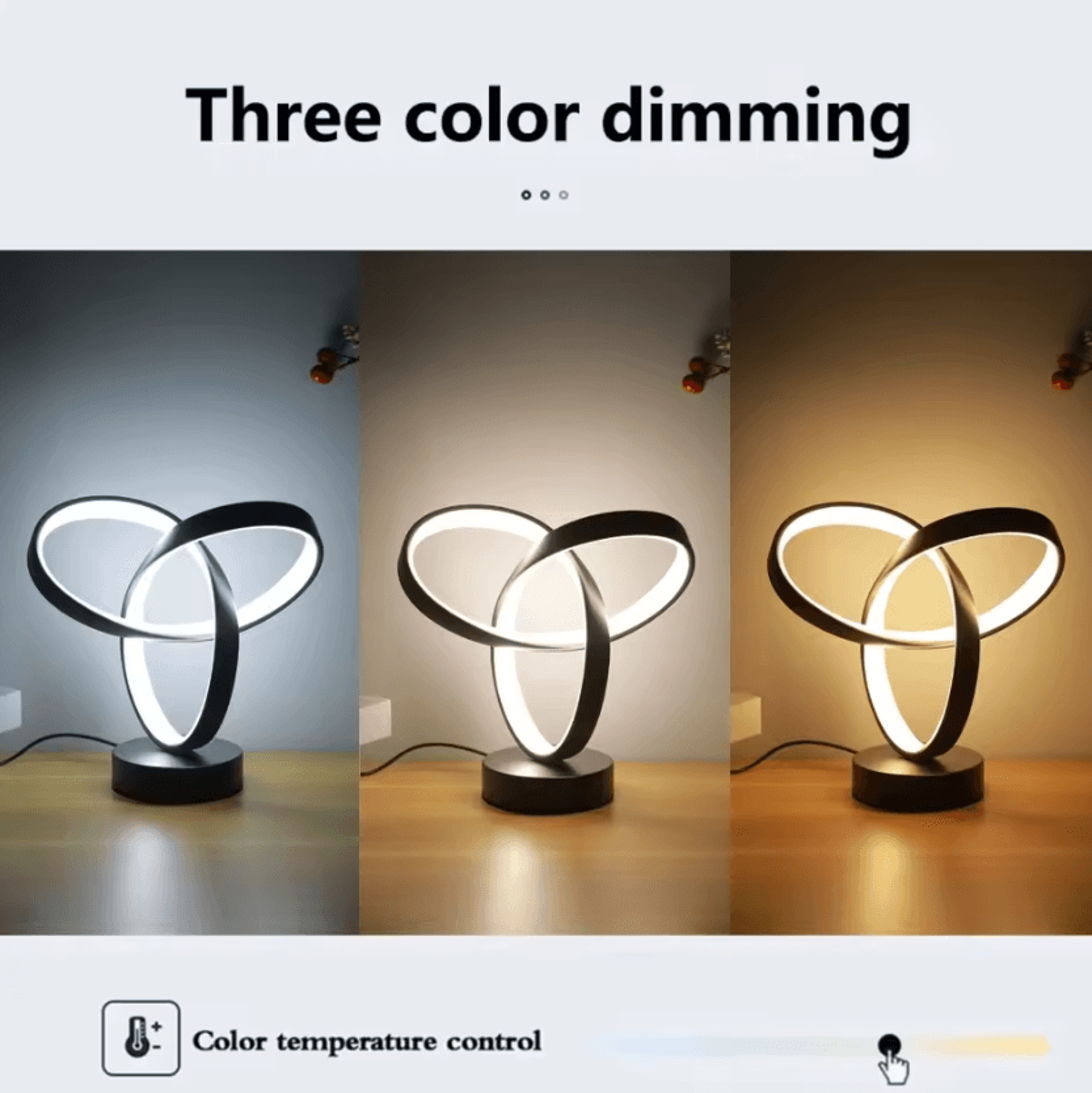 modern art usb desk lamp with tri-color led lighting for bedroom, office & living room