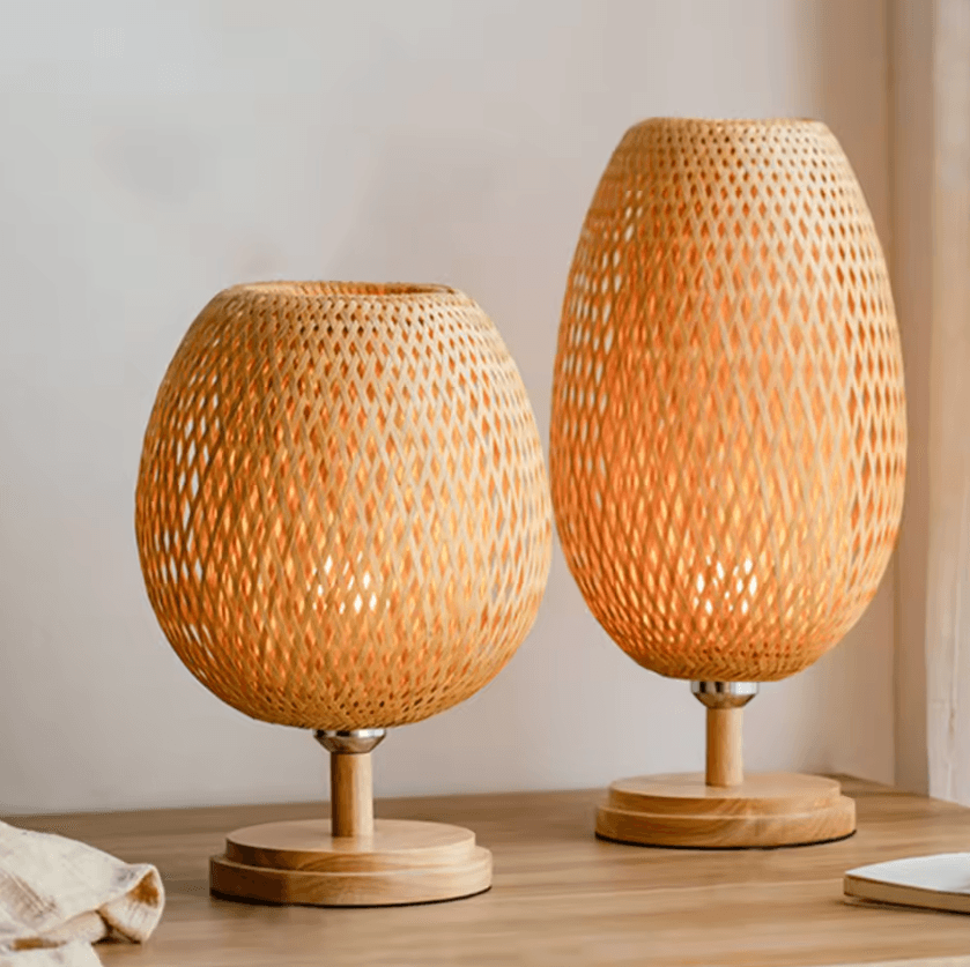 handwoven bamboo table lamp warm ambient light for bedroom, living room & study