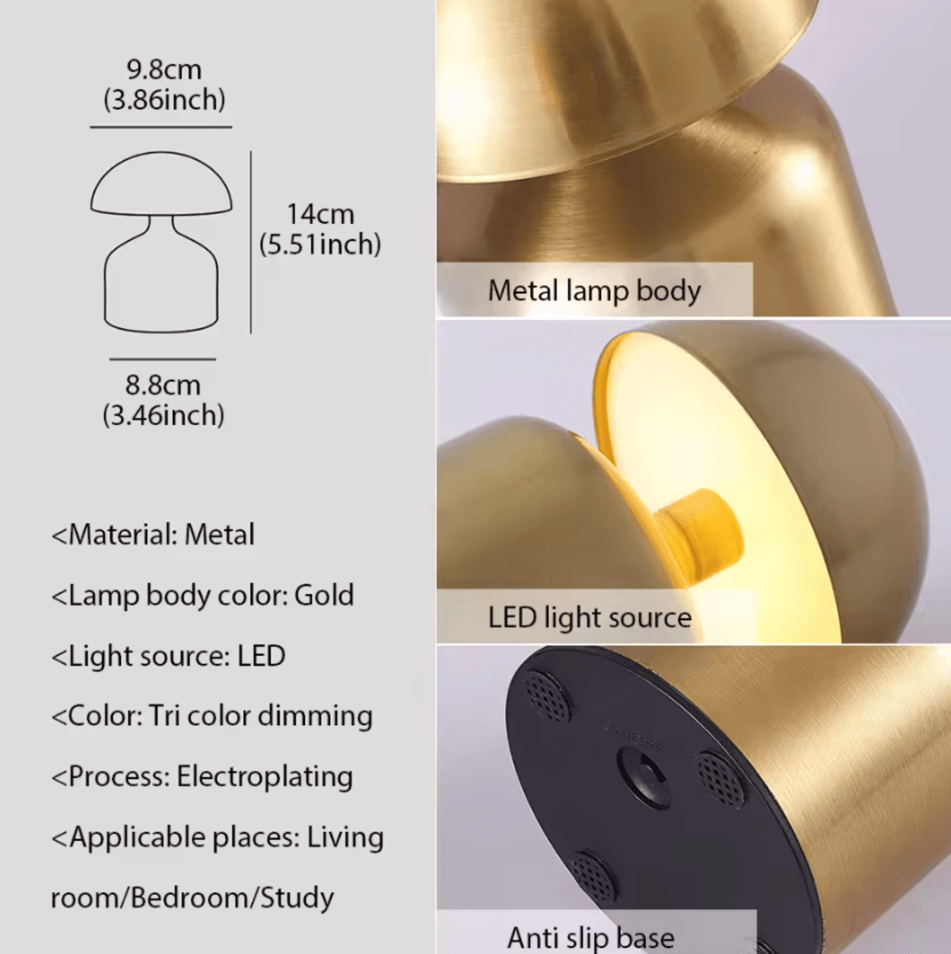 rechargeable led table lamp with touch dimming & 3 color modes for bedroom & bedside