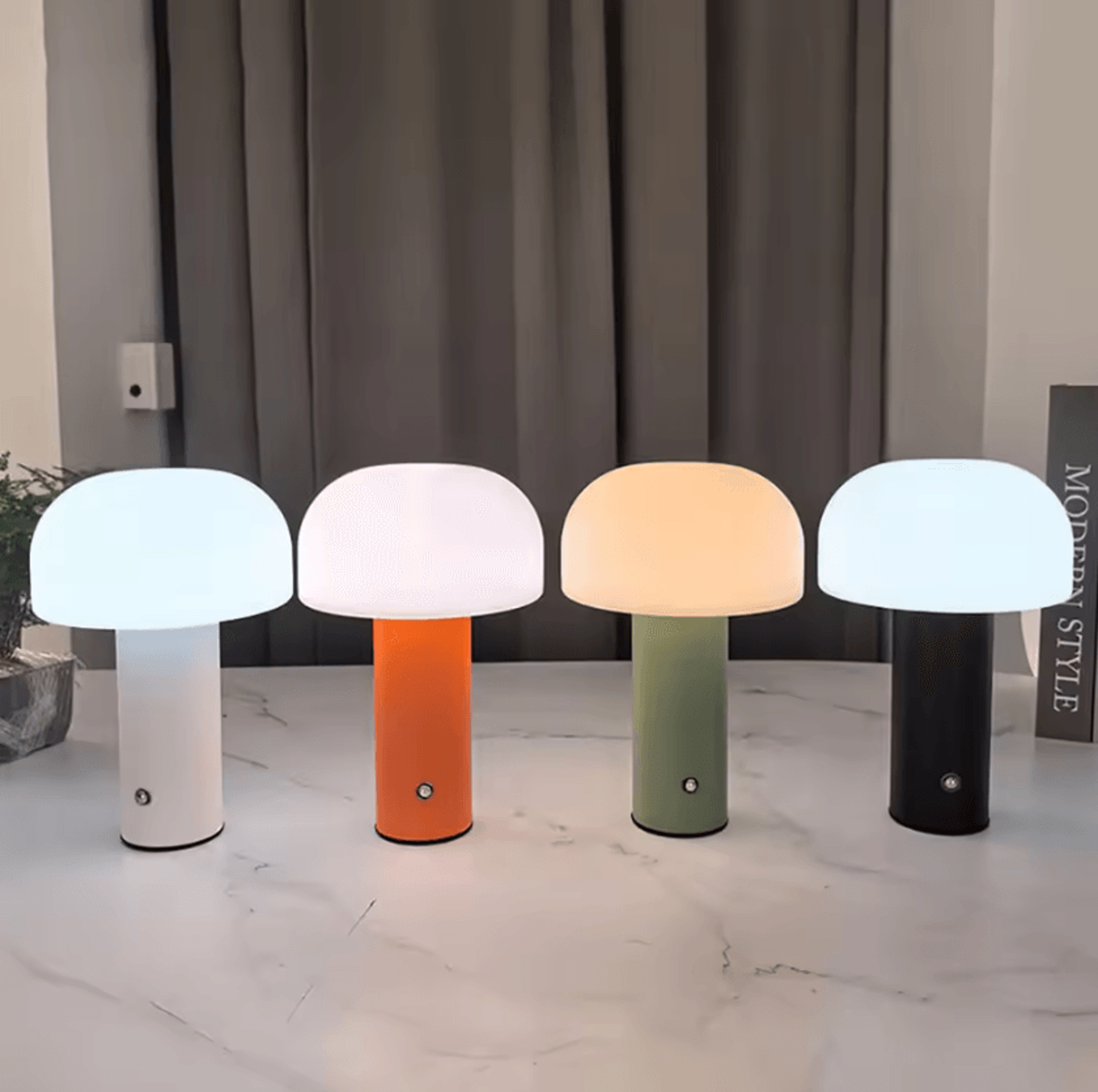 rechargeable mushroom led table lamp with 3 color dimming for bedroom & home decor