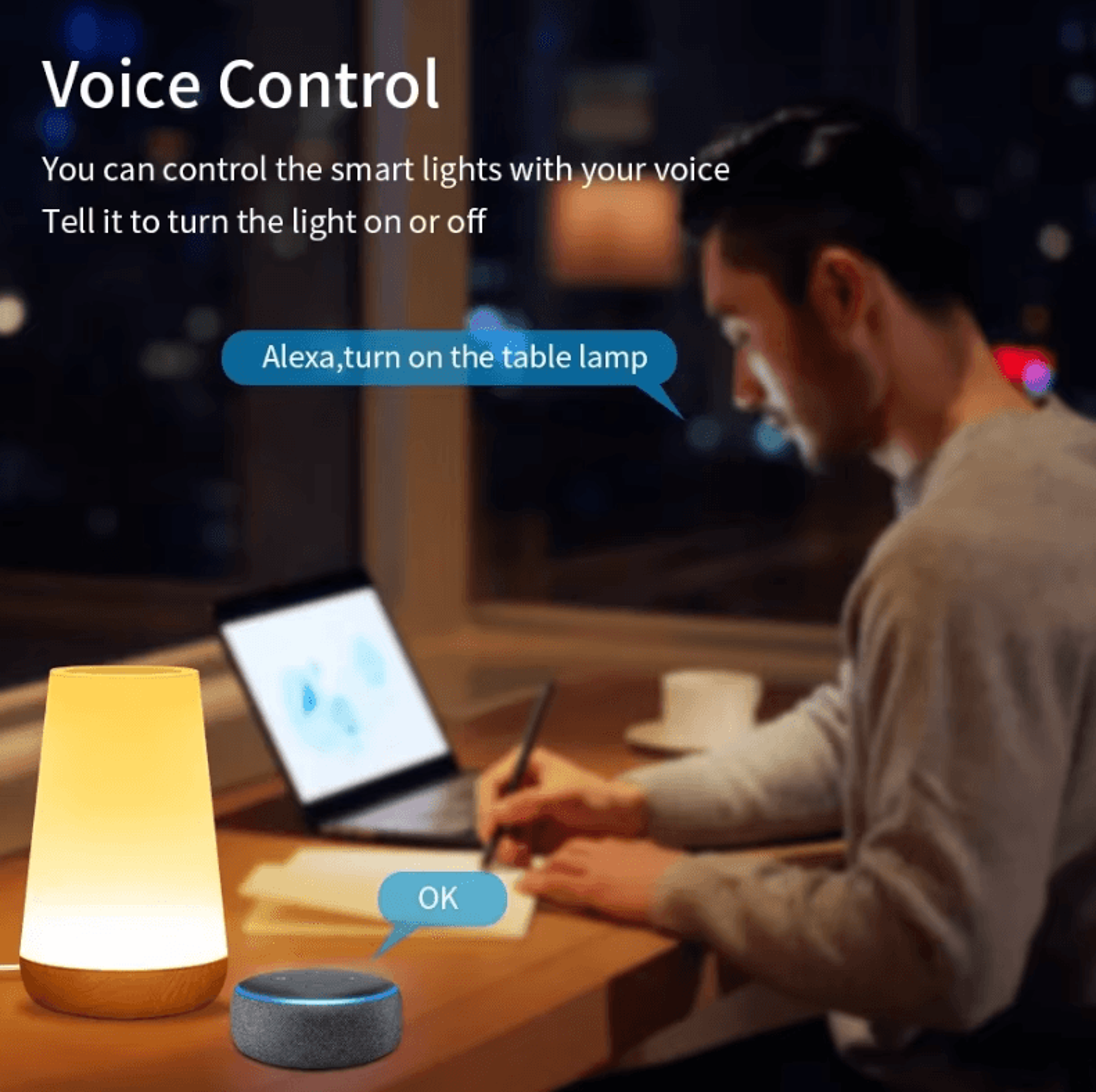tuya wifi smart rgb table lamp with app & voice control for bedroom & bedside