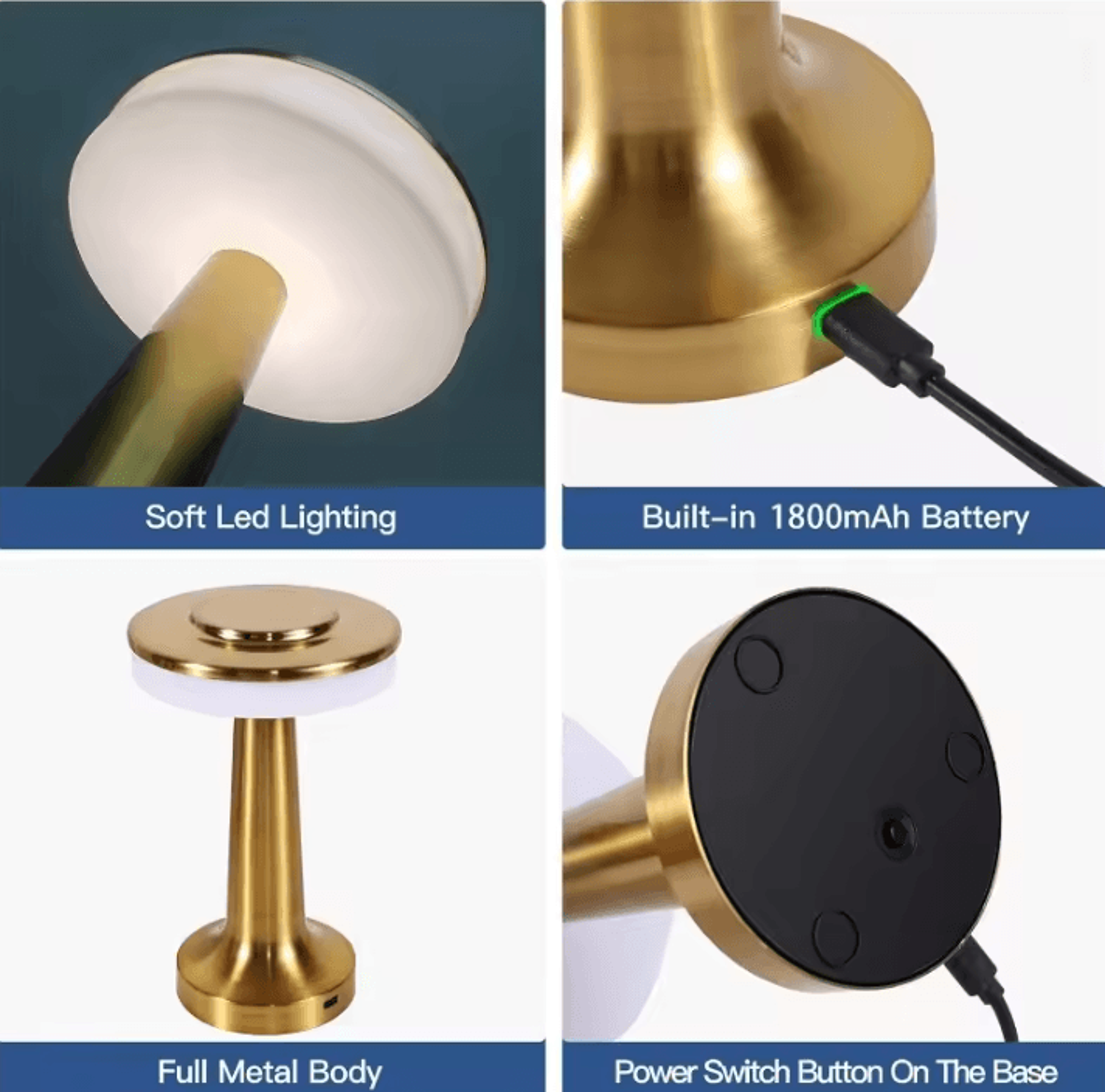 rechargeable metal touch table lamp usb portable mood light for bedroom & home decor