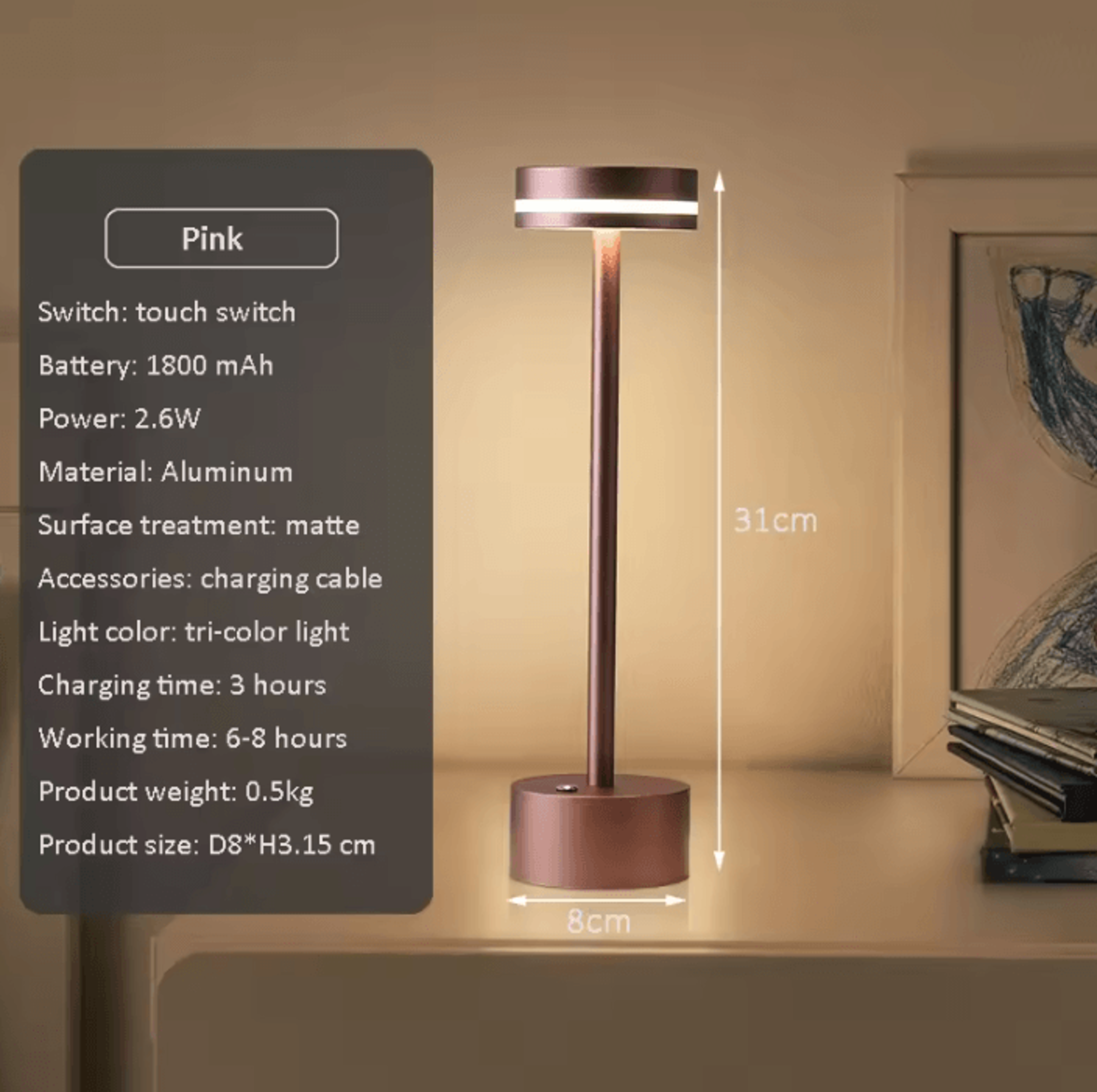rechargeable wireless touch table lamp led bedside light for bedroom & home decor