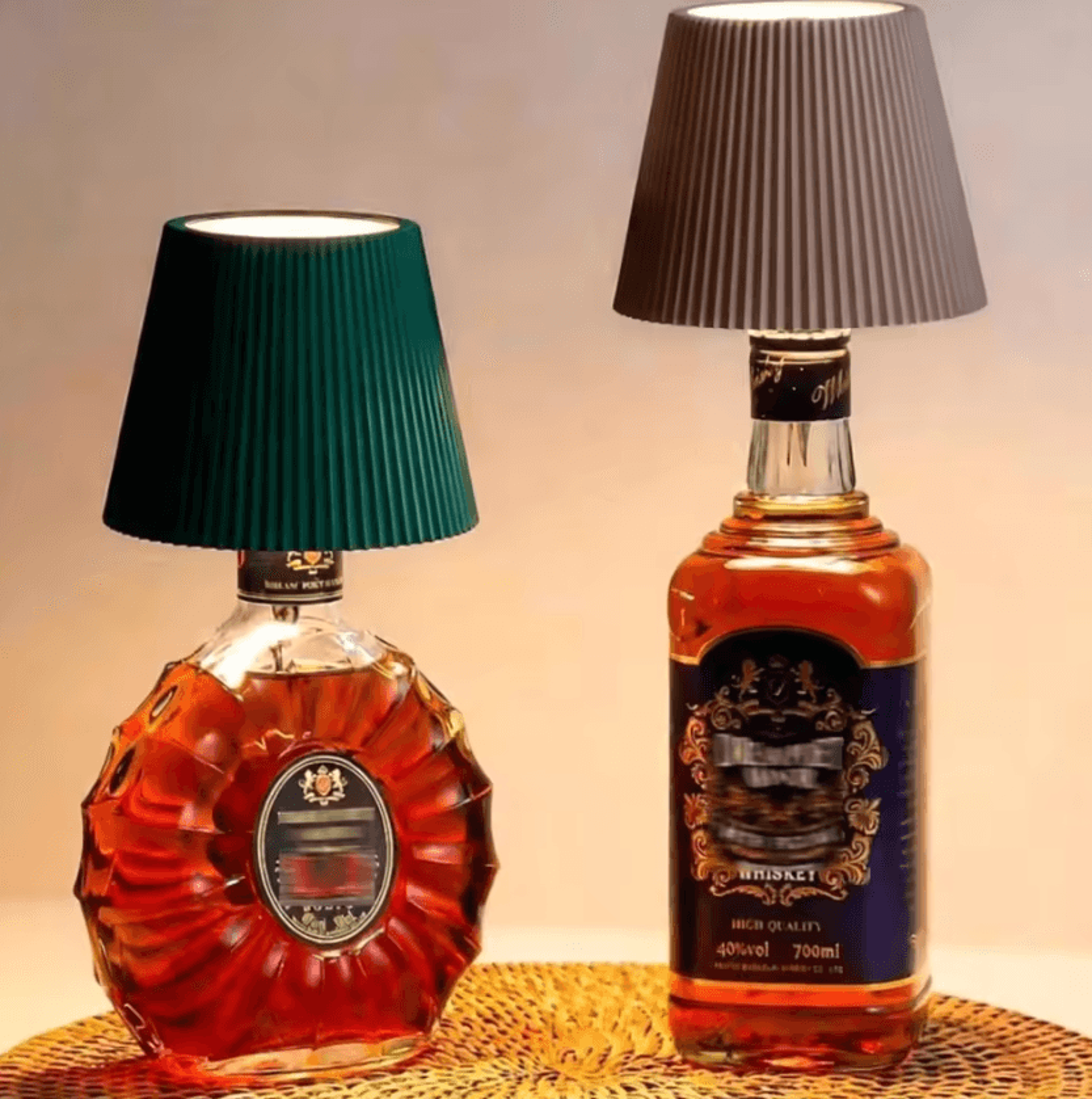 colorful pinstripe wine bottle led table lamp with 3 color dimming & usb rechargeable design