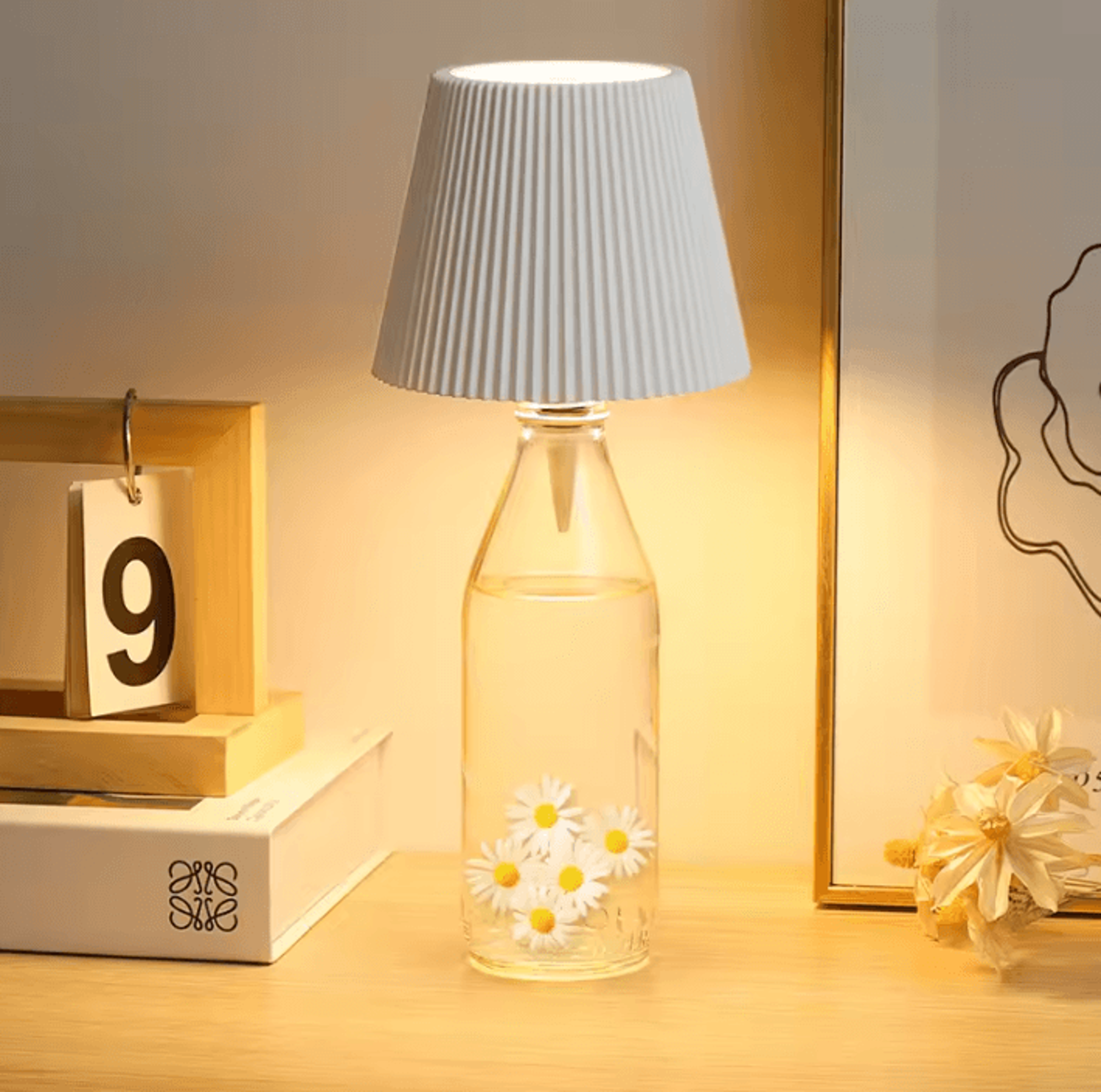 pinstripe wine bottle led table lamp with usb rechargeable battery & 3 color dimming