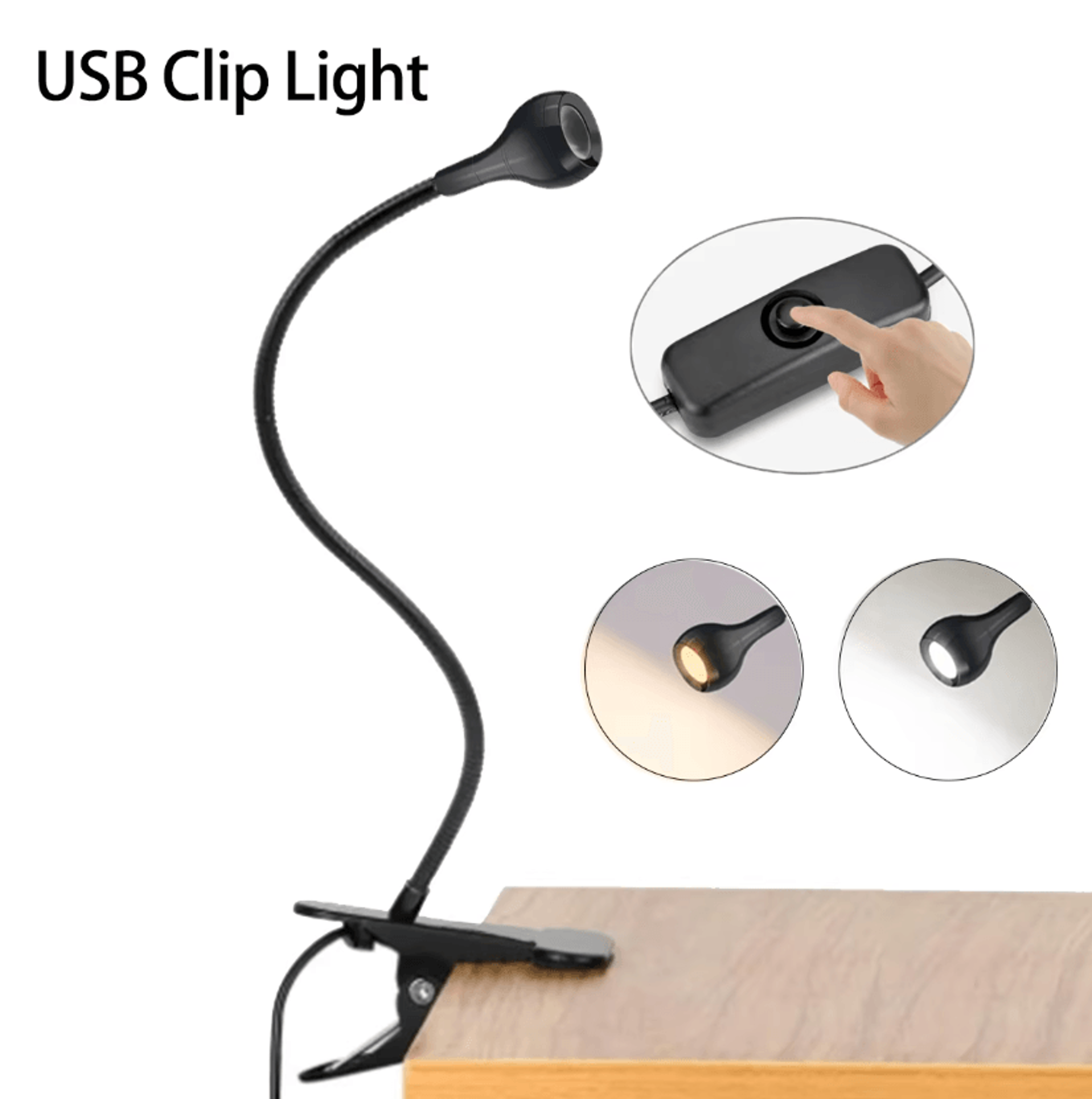 usb led clip-on book light with flexible neck for reading, study & bedside