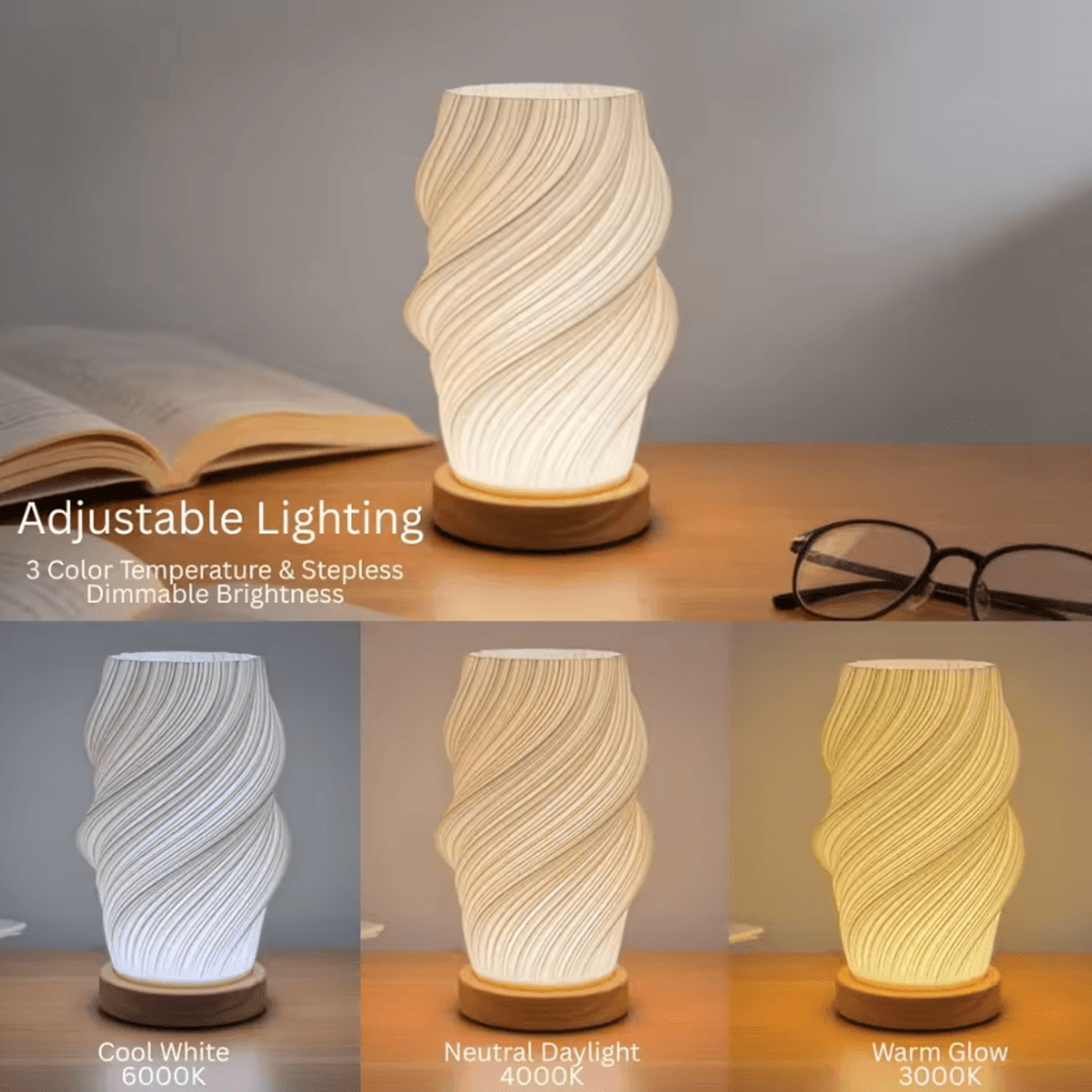 nordic led desk lamp with usb power & tri-color lighting for bedroom & home decor