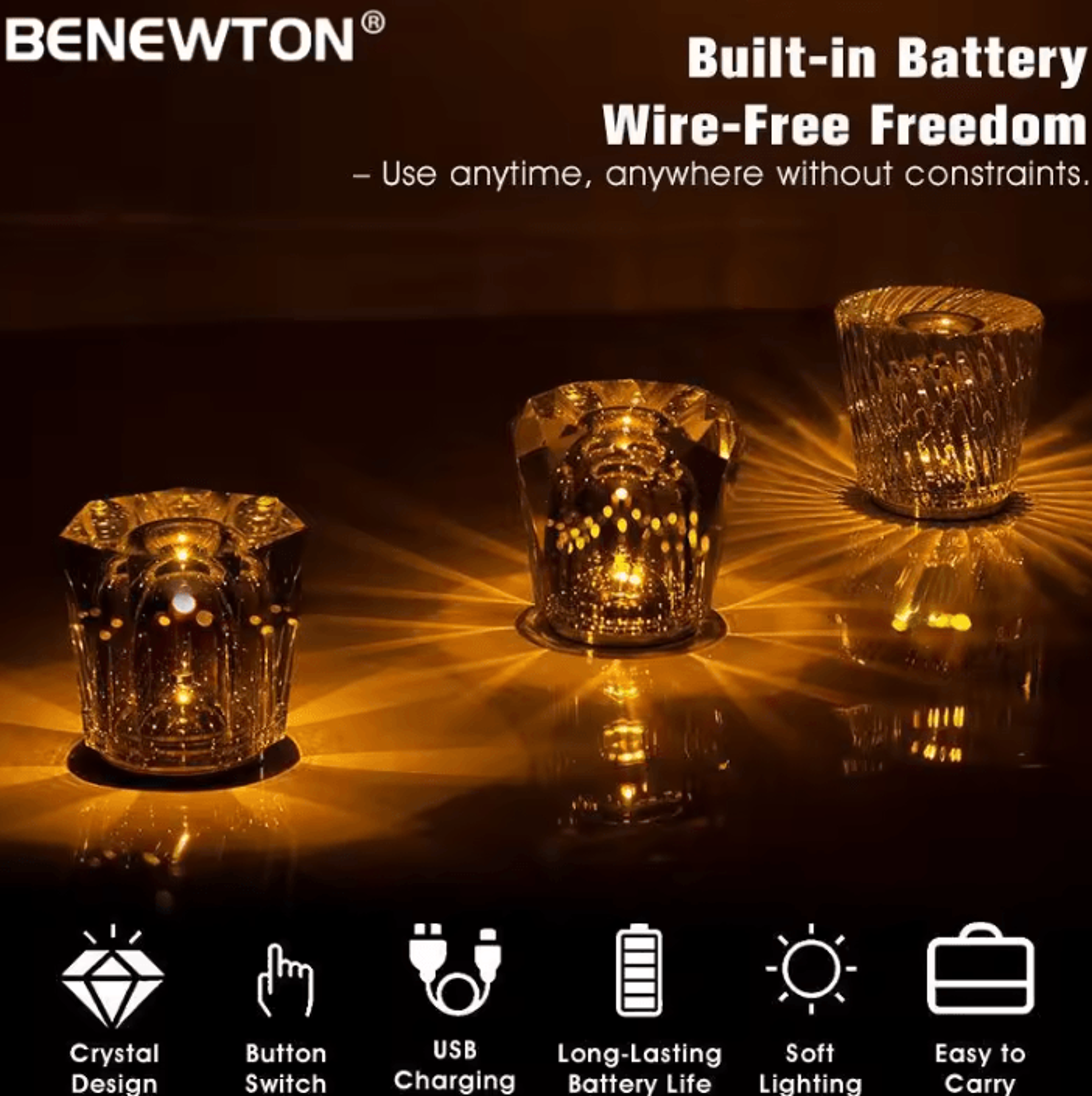 rechargeable crystal led table lamp usb dimmable diamond bedside light