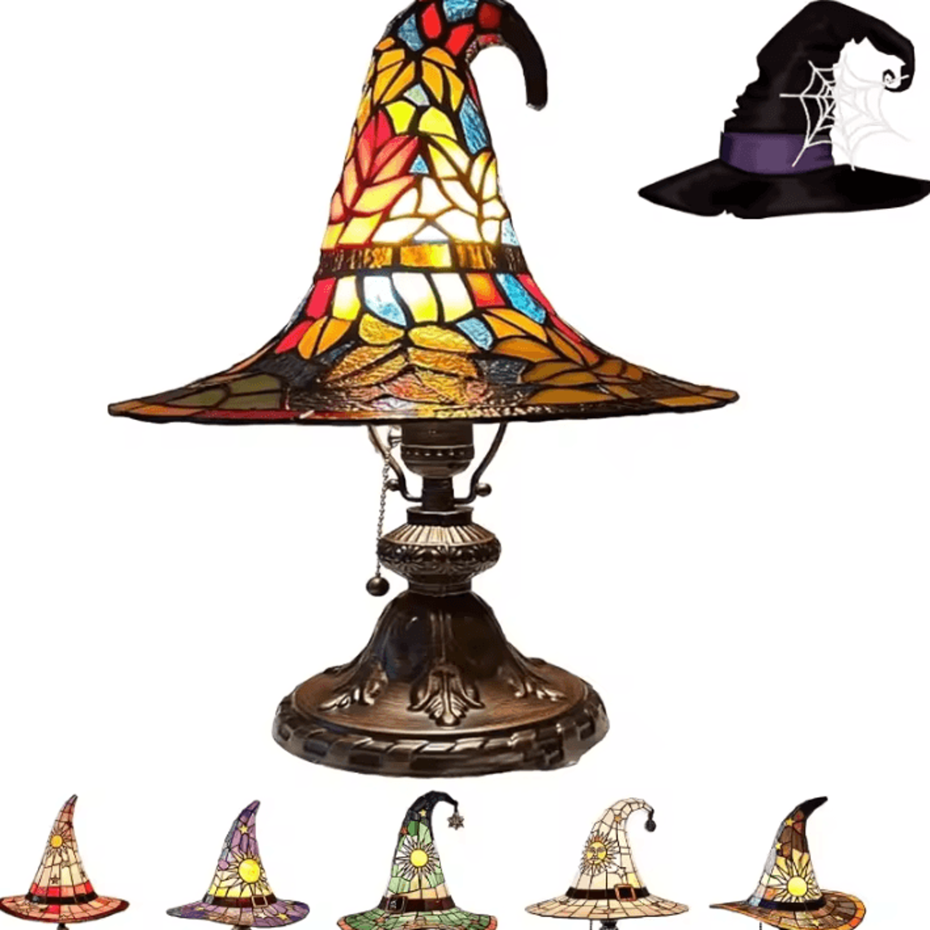 stained glass witch hat lamp usb powered creative table lamp night light for living room home bedroom decoration hallowe