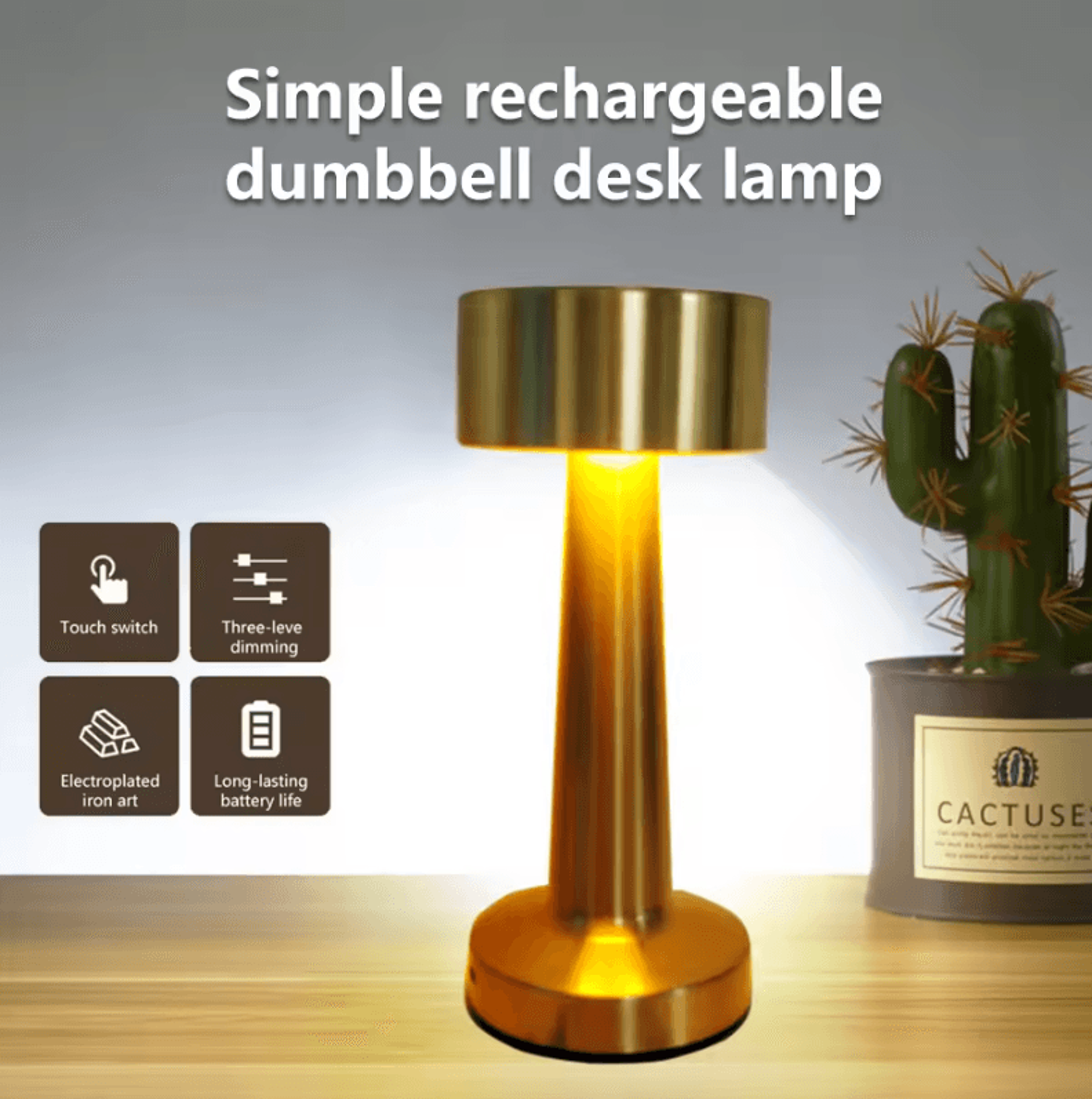 rechargeable retro led table lamp wireless 3 color dimmable touch light