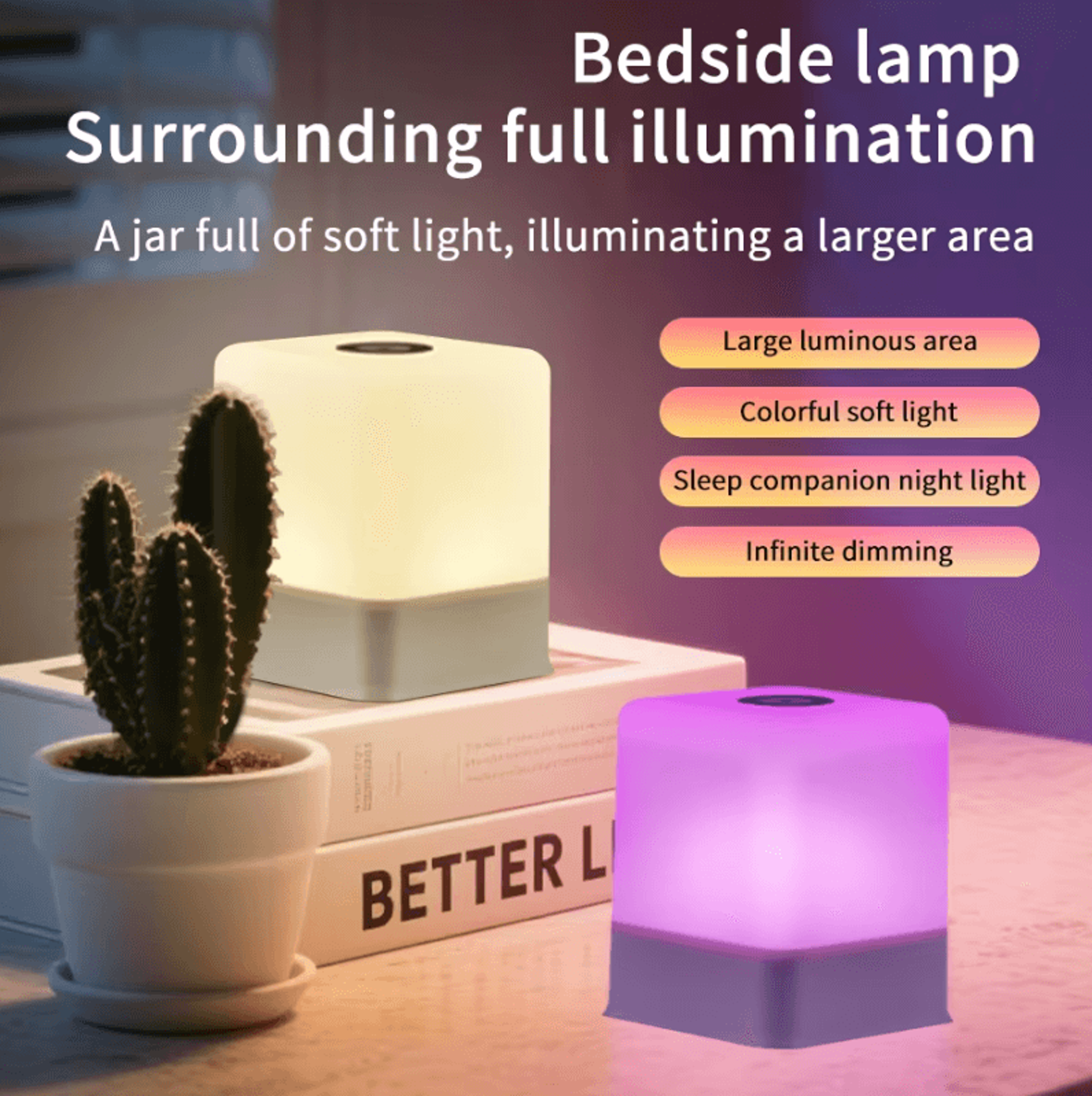rechargeable touch color changing night light 16 color dimmable bedside lamp