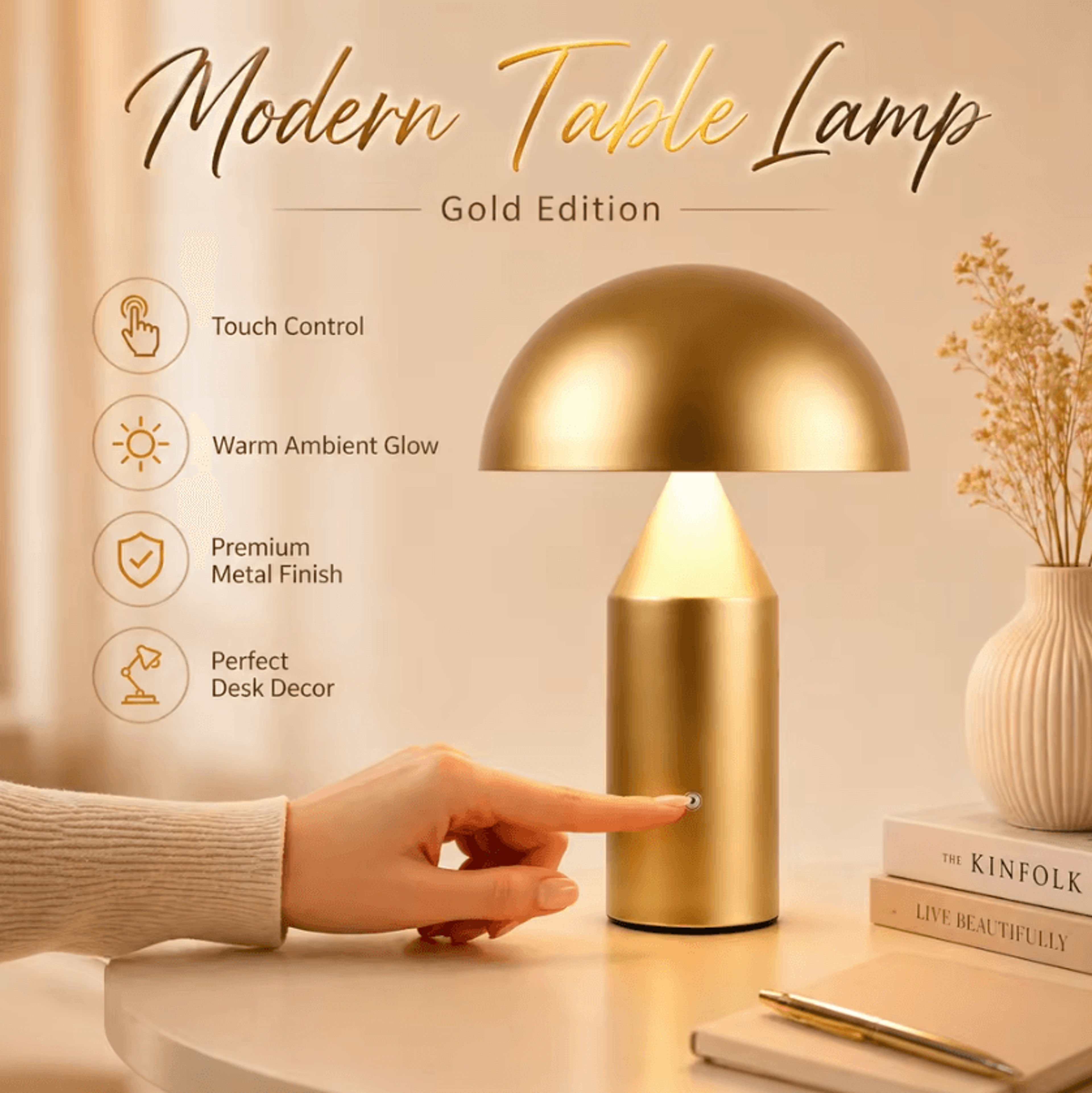 luxury metal mushroom table lamp modern nordic bedside desk light
