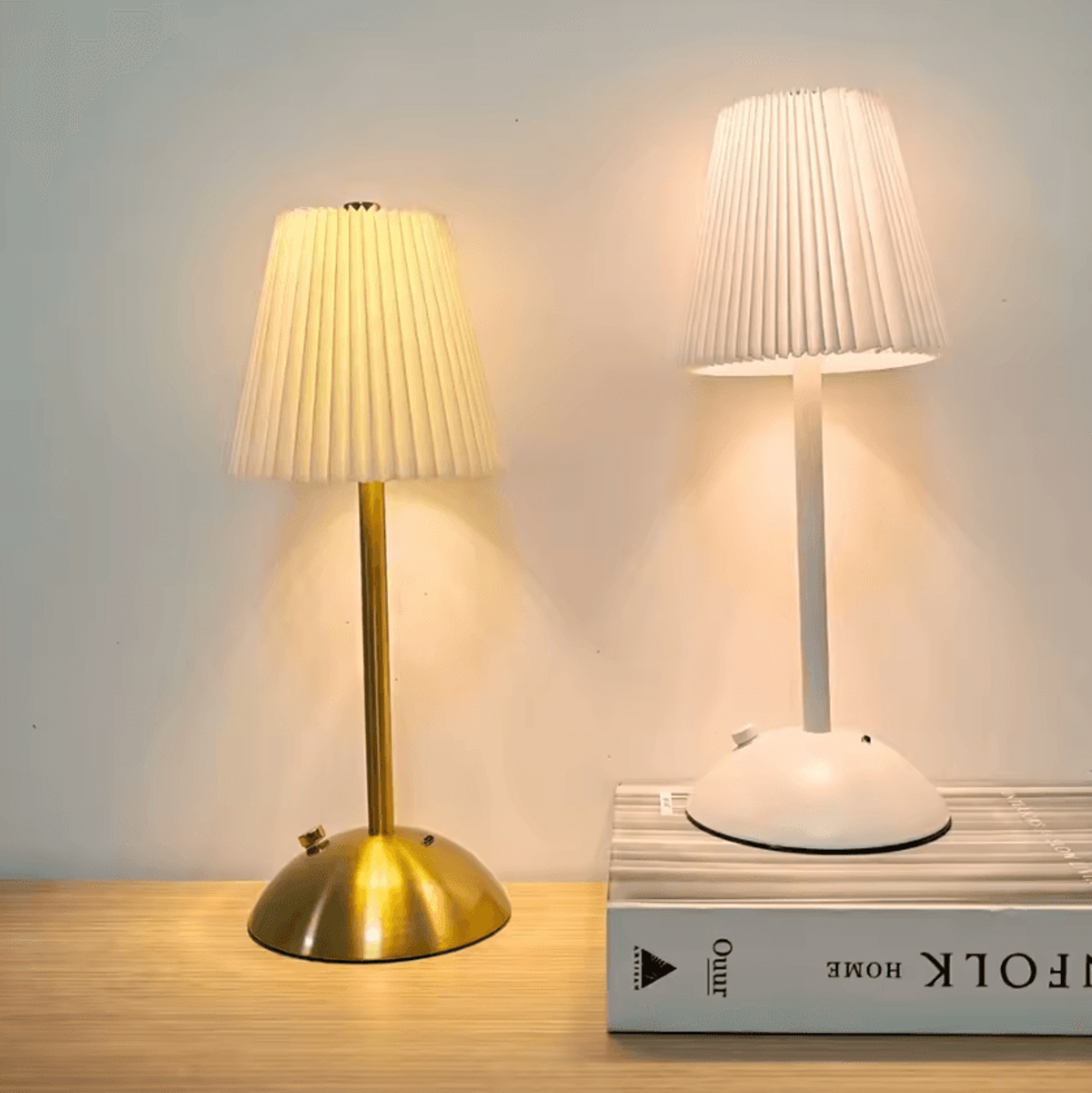 minimalist pleated led table lamp rechargeable touch 3 color bedside light