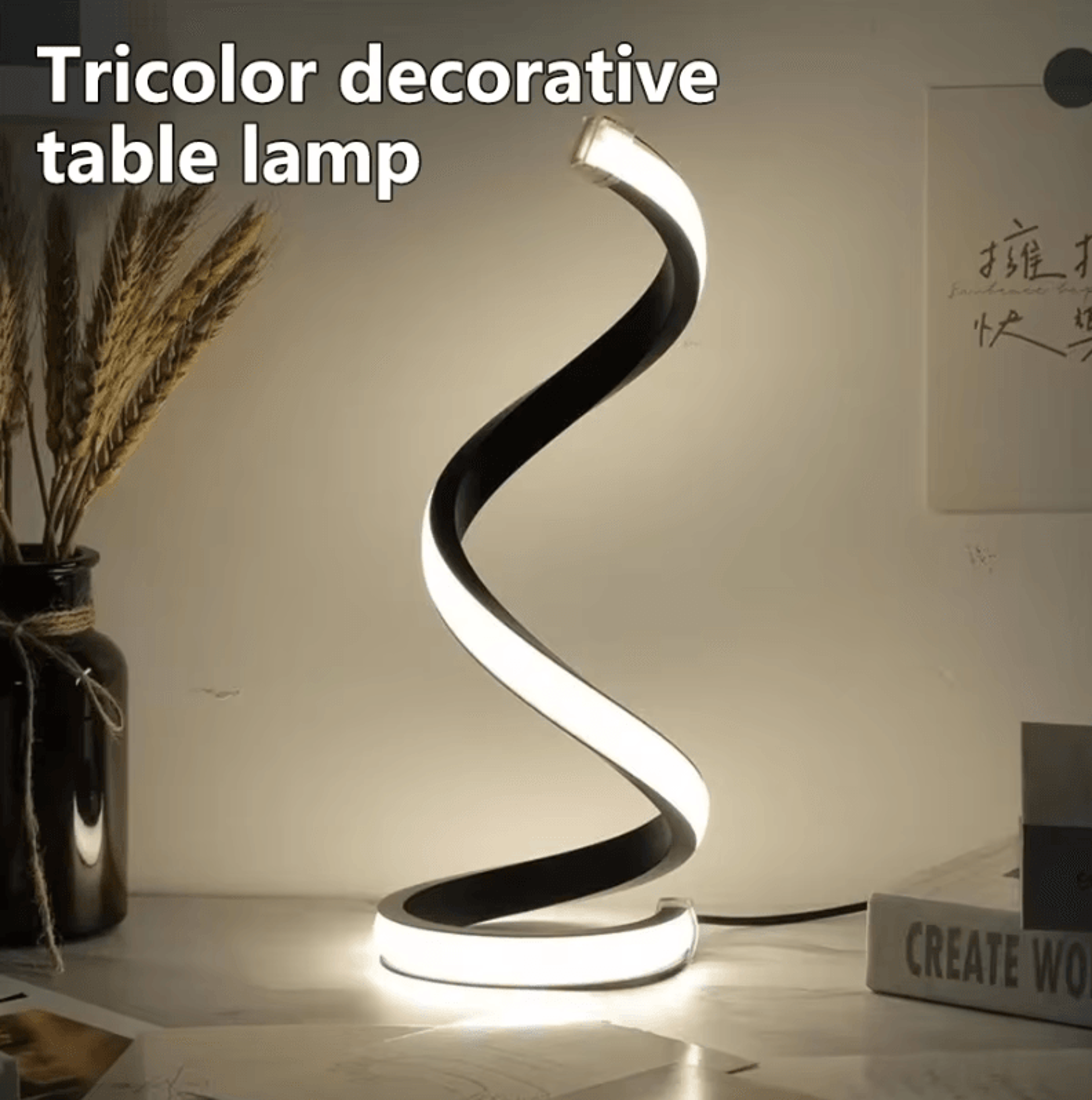 modern spiral led table lamp dimmable bedside night light