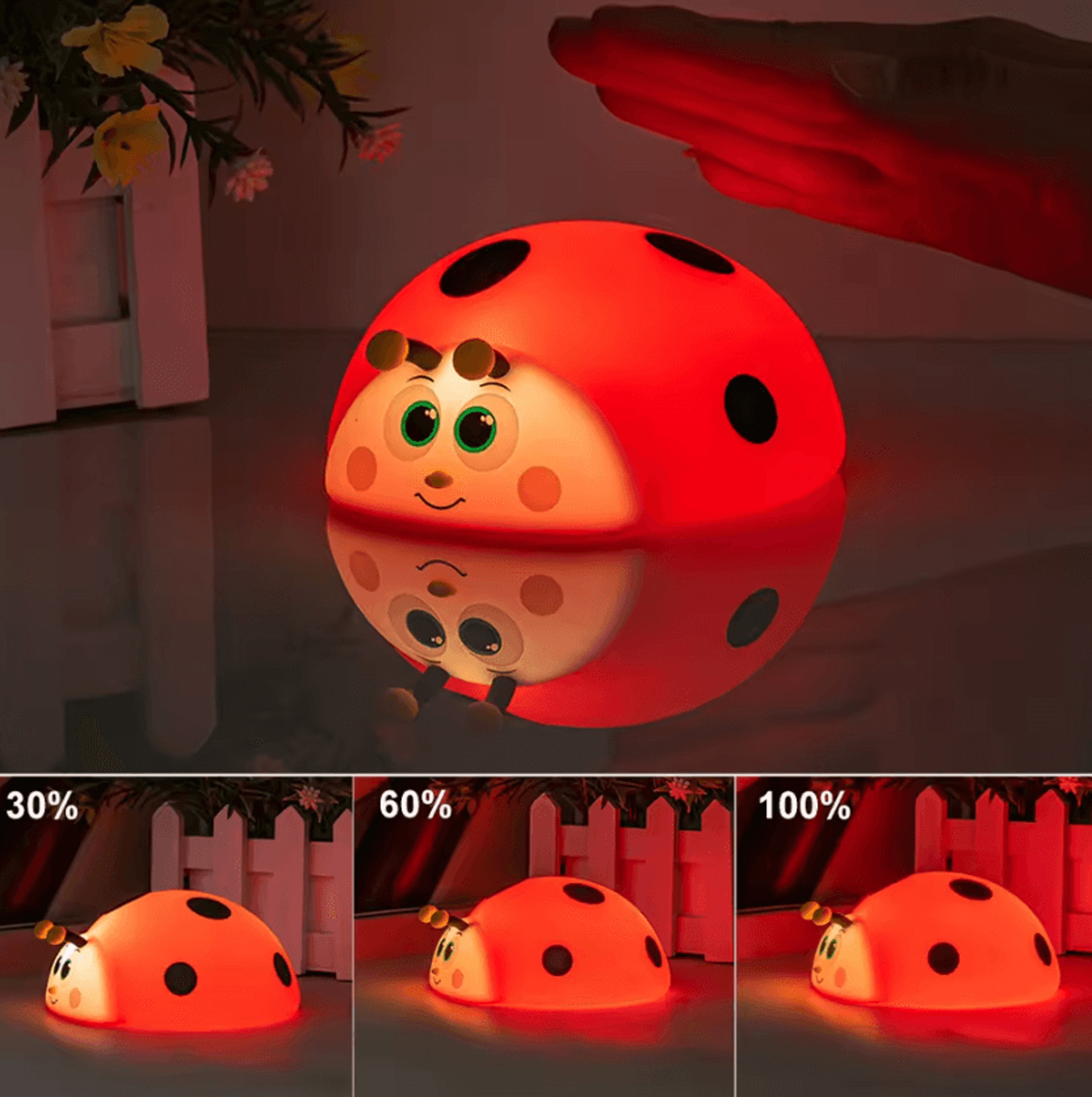 ladybug rgb silicone night light rechargeable touch lamp for kids
