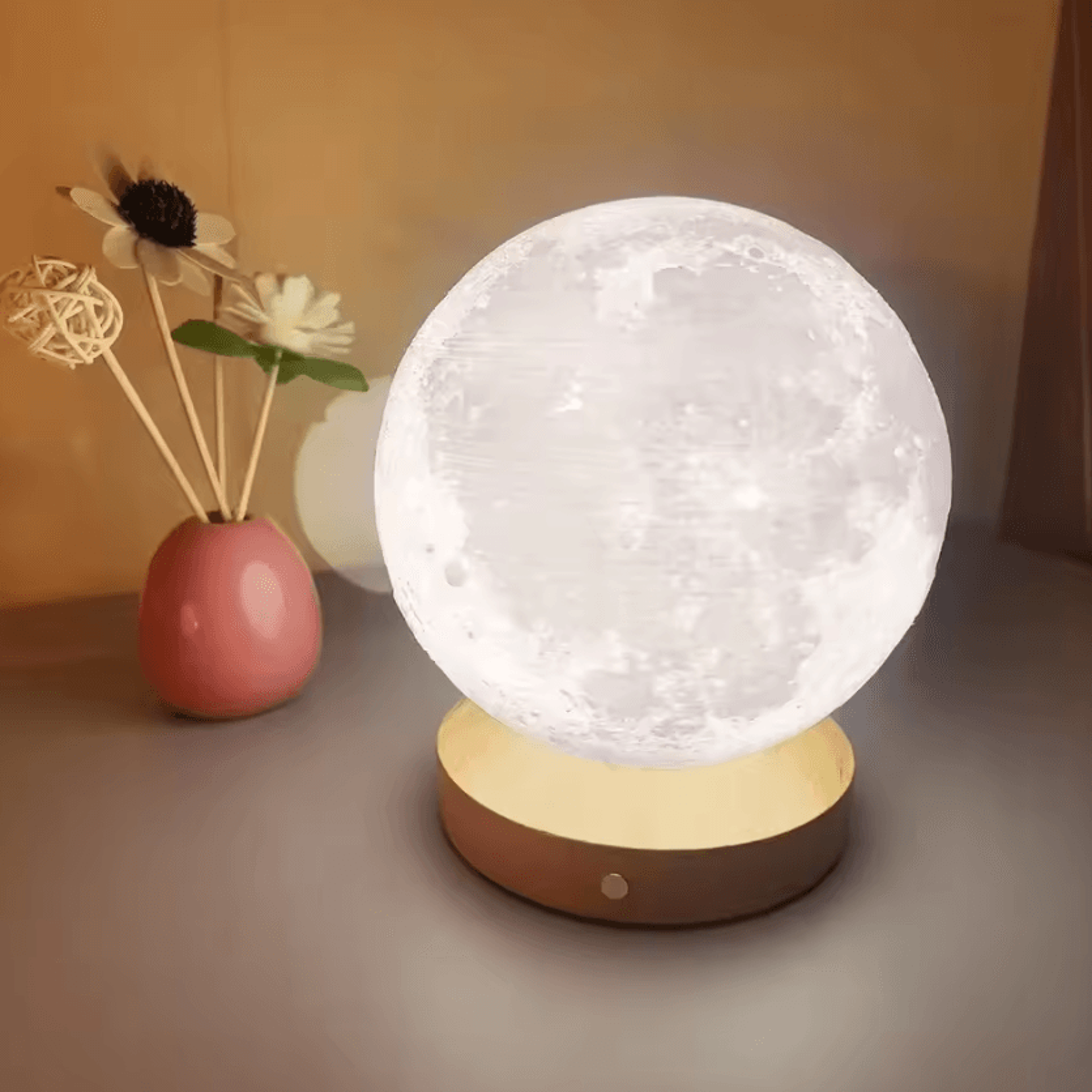 10cm led moon lamp with wire stand starry bedside night light