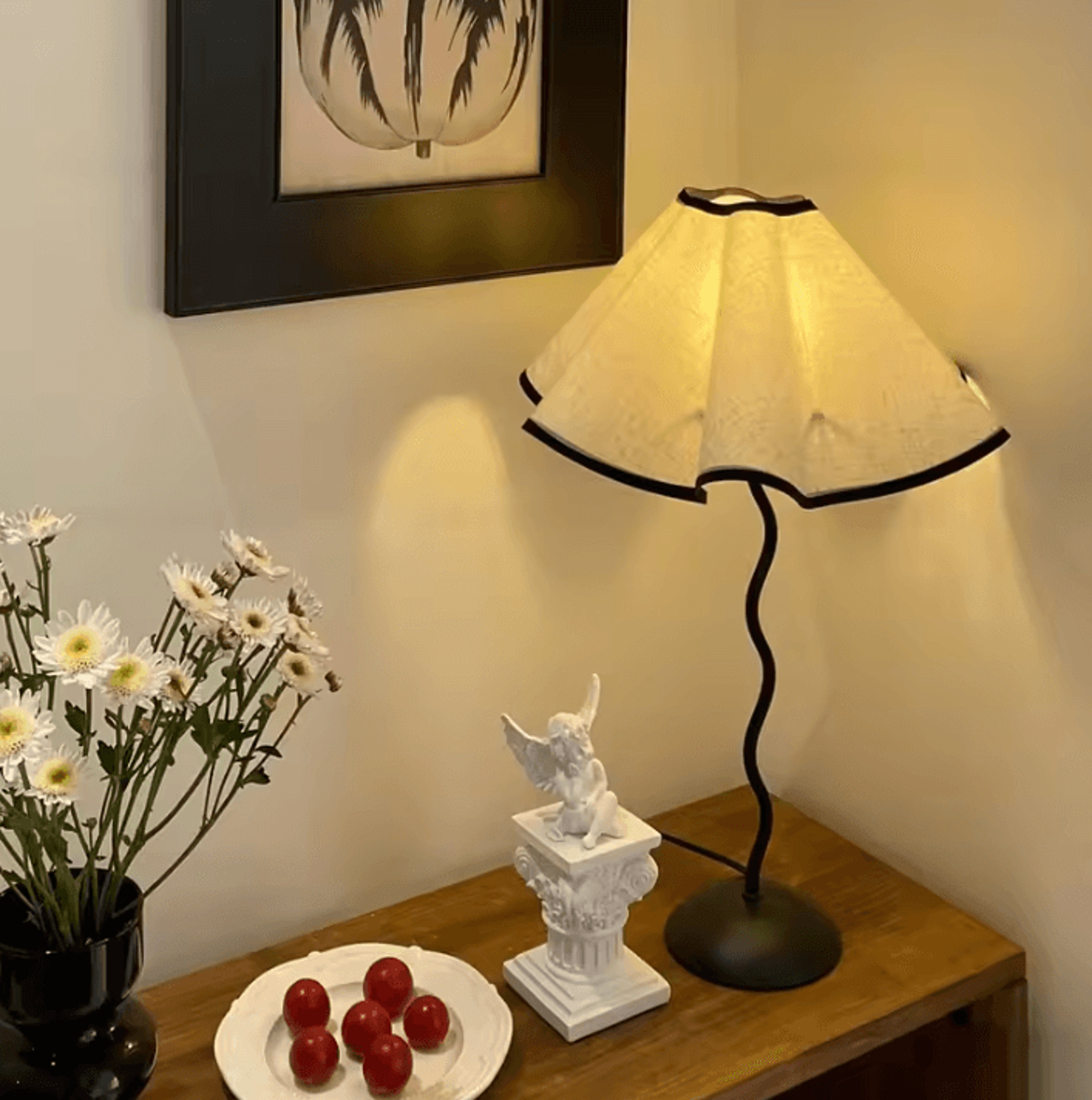 nordic petal led table lamp fabric shade 3 color bedside night light