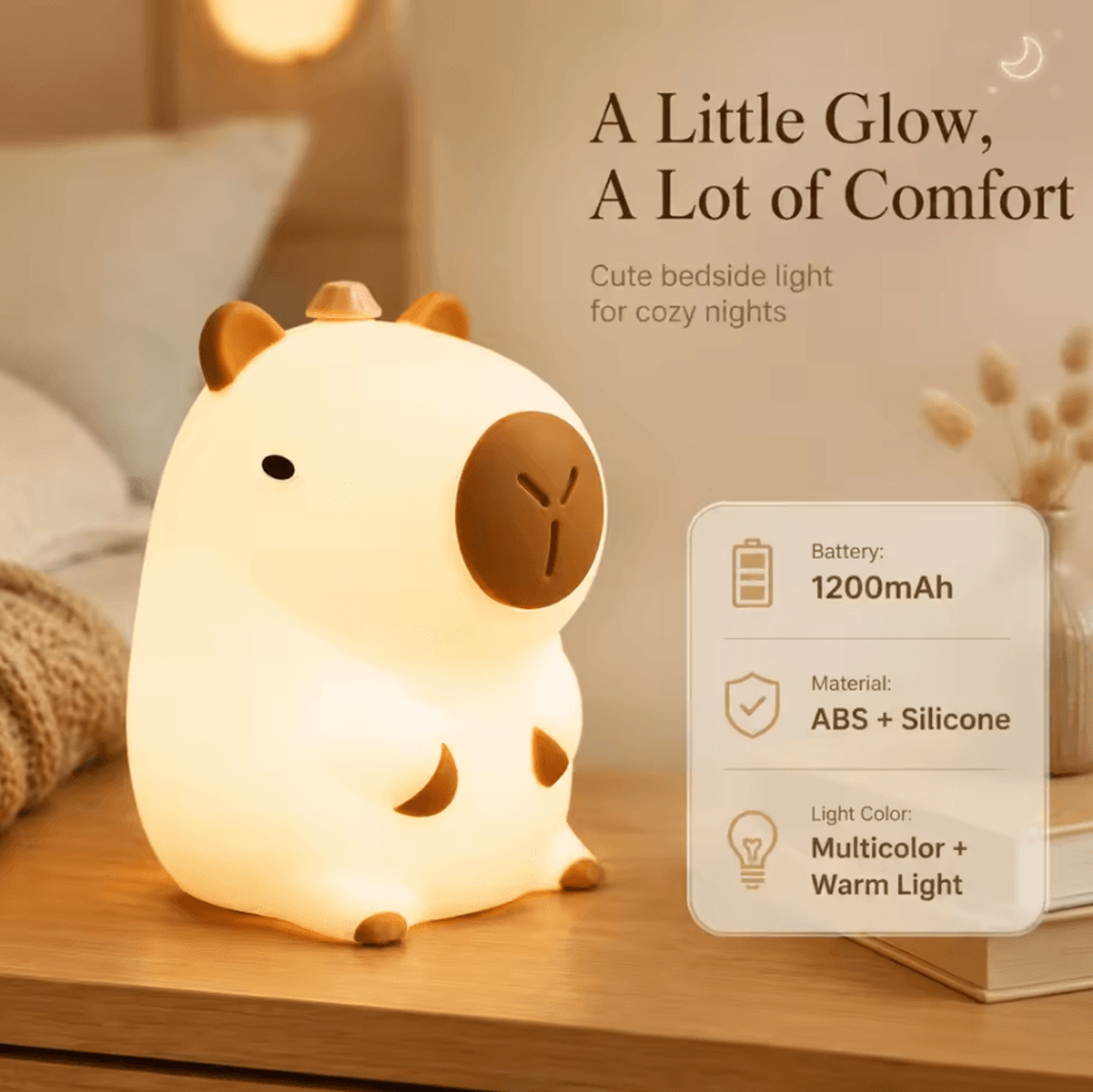 portable silicone pat night light rechargeable led lamp with 3 brightness modes