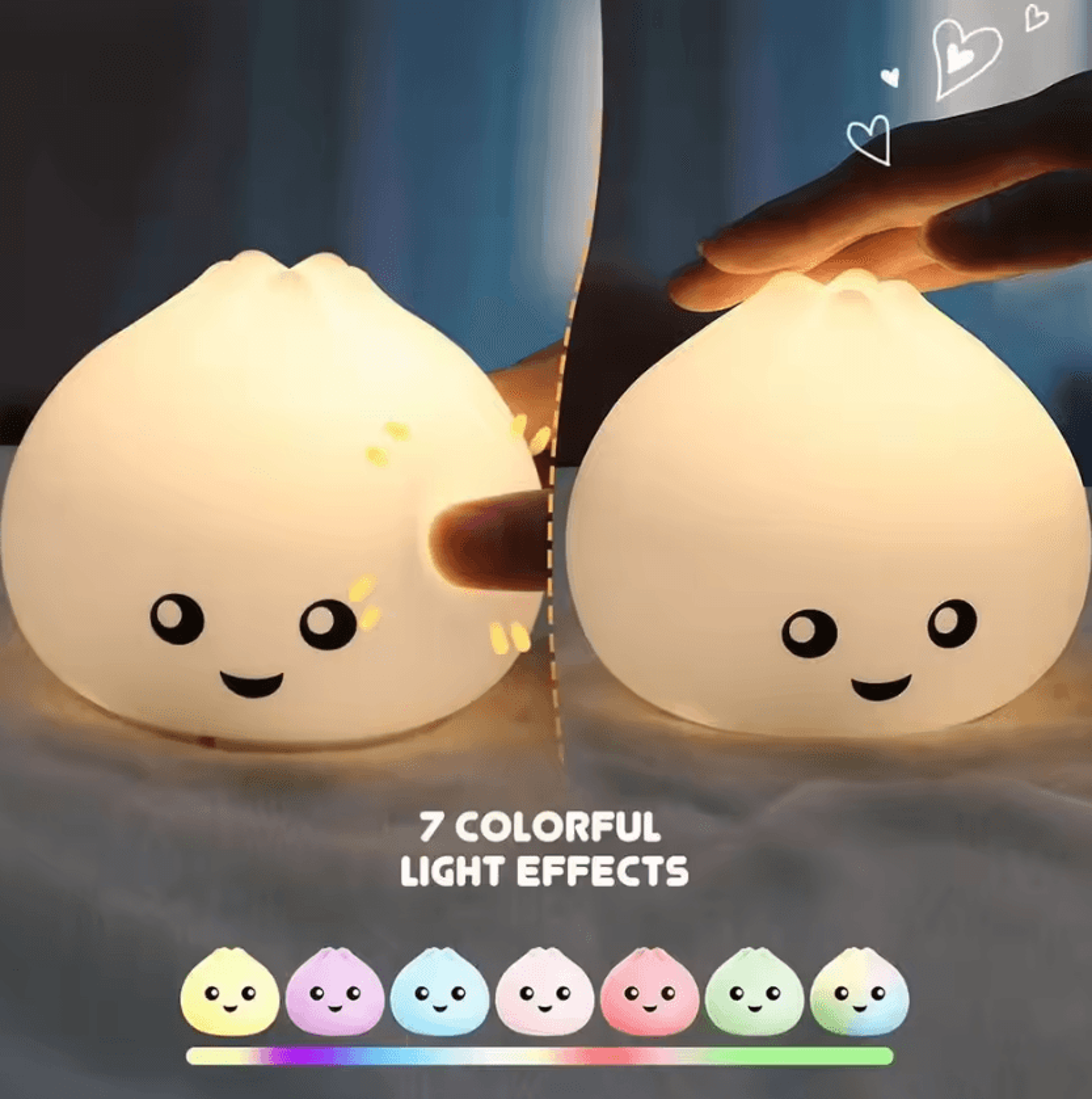 cute steamed bun silicone night light rechargeable led bedside lamp