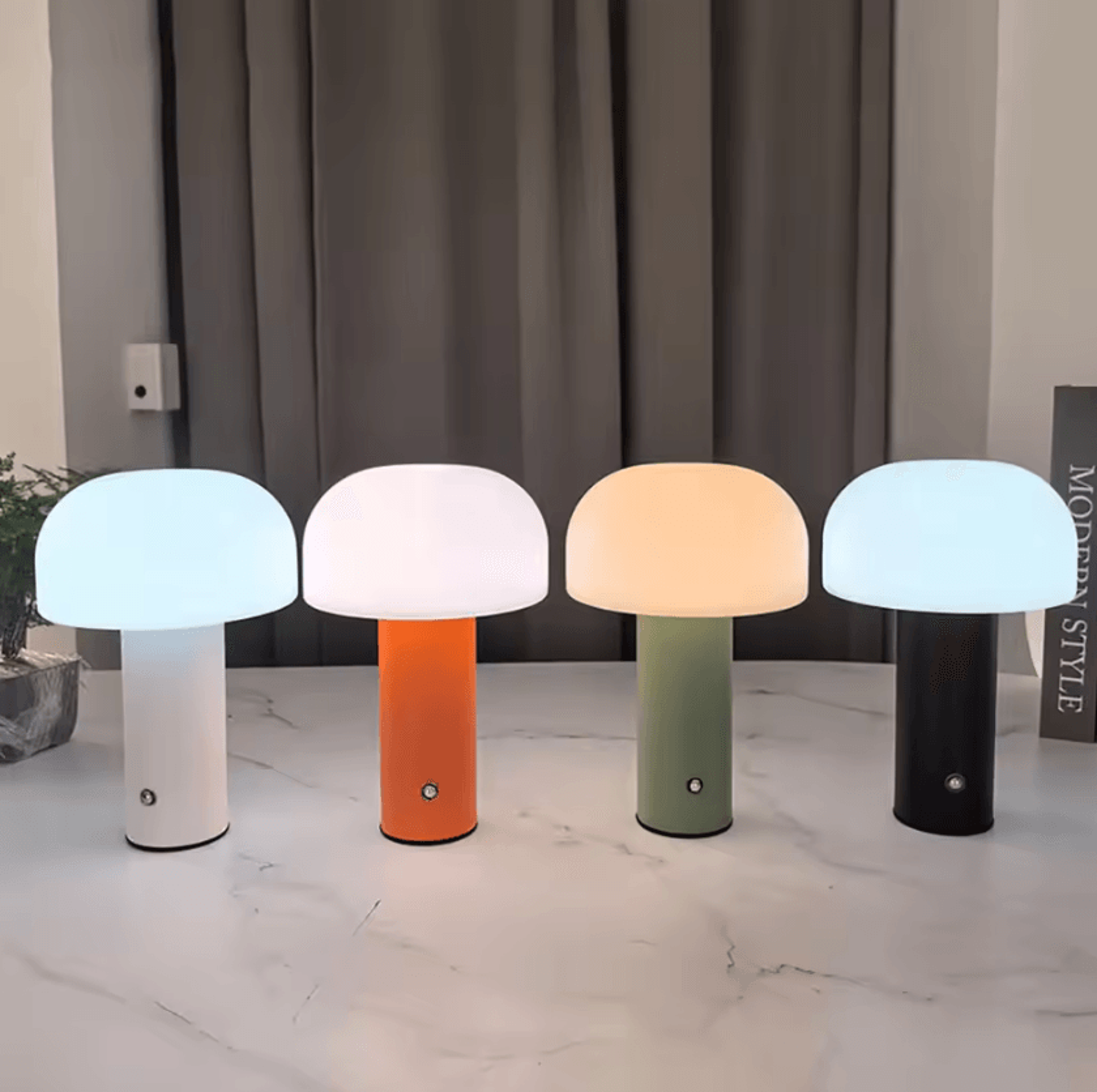 rechargeable mushroom led table lamp 3 color dimmable bedside night light