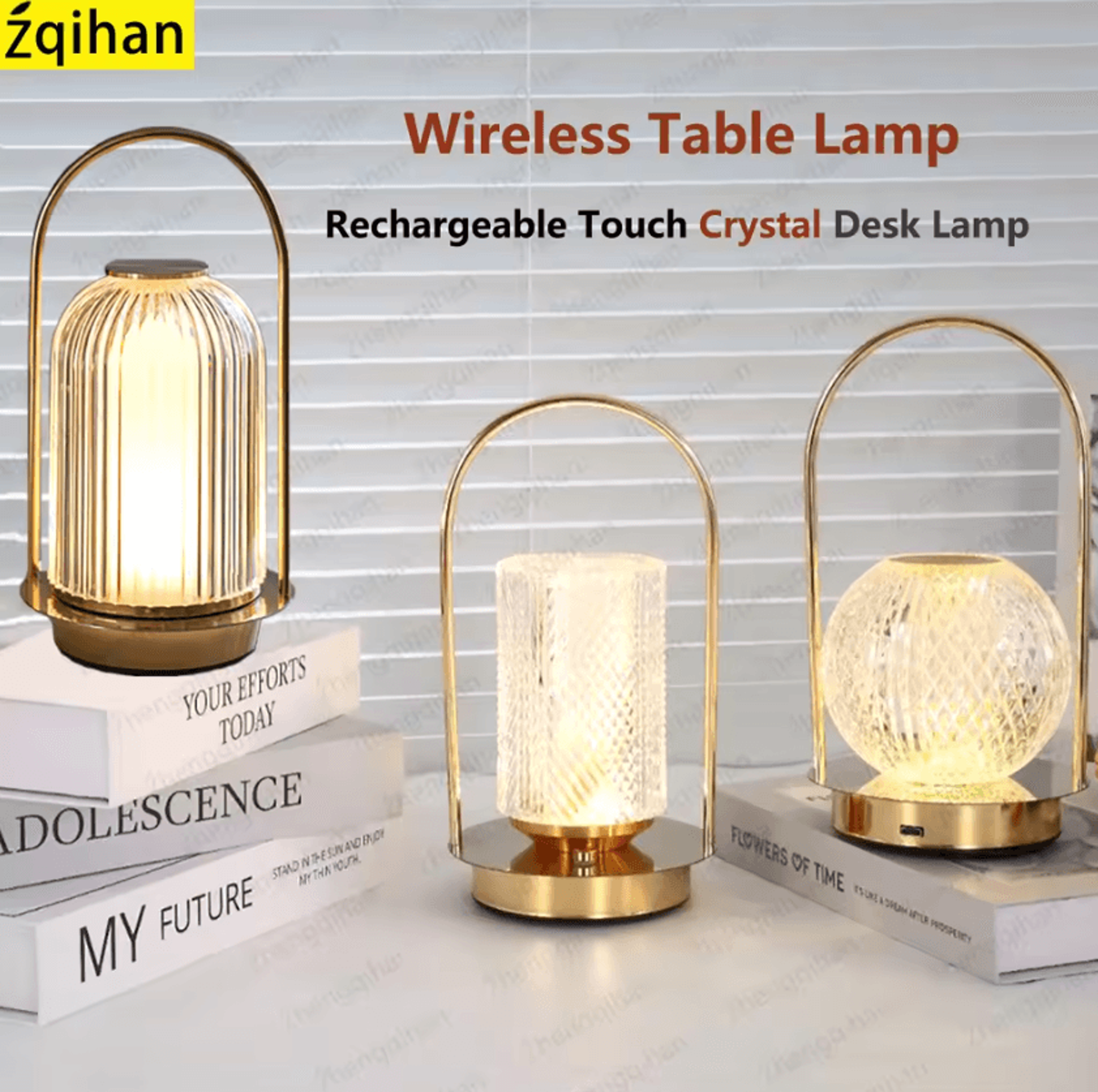 rechargeable led crystal table lamp usb touch 3 color dimmable bedside light